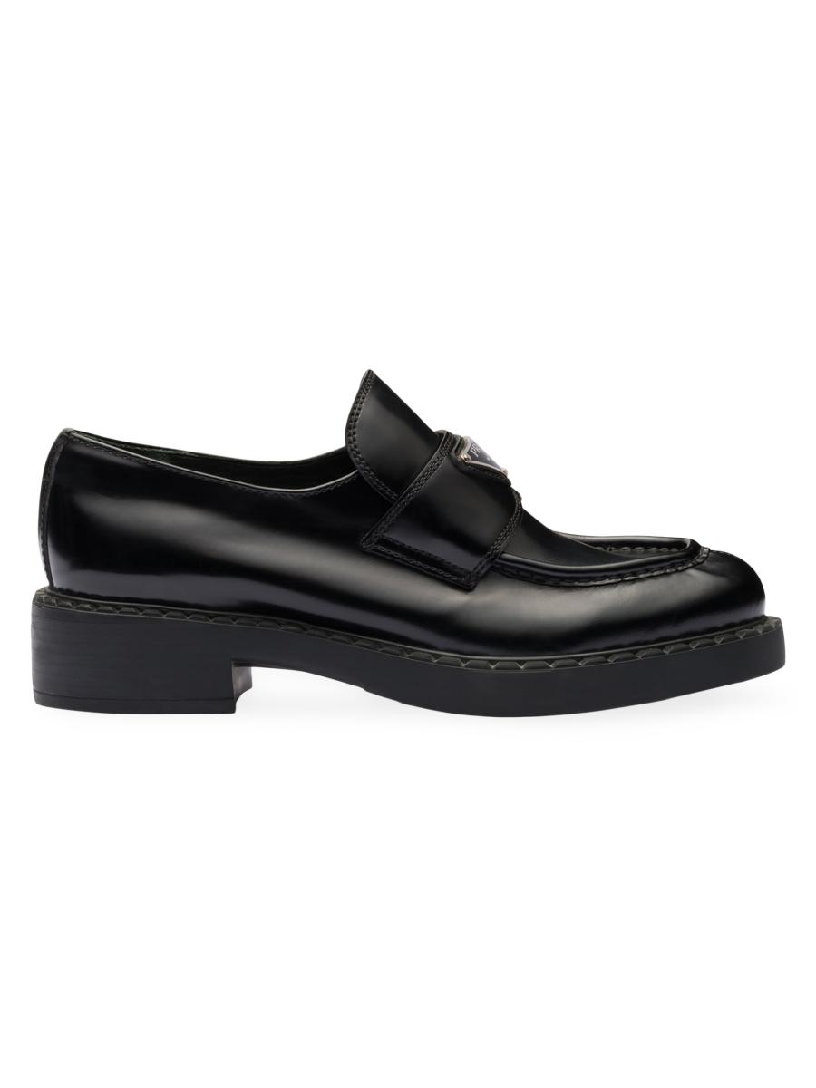 Prada Chocolate Brushed Leather Loafers | Saks Fifth Avenue