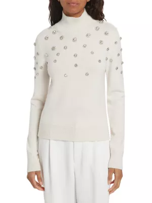 Shop Oscar de la Renta Wool Crystal-Embellished Turtleneck Sweater | Saks  Fifth Avenue