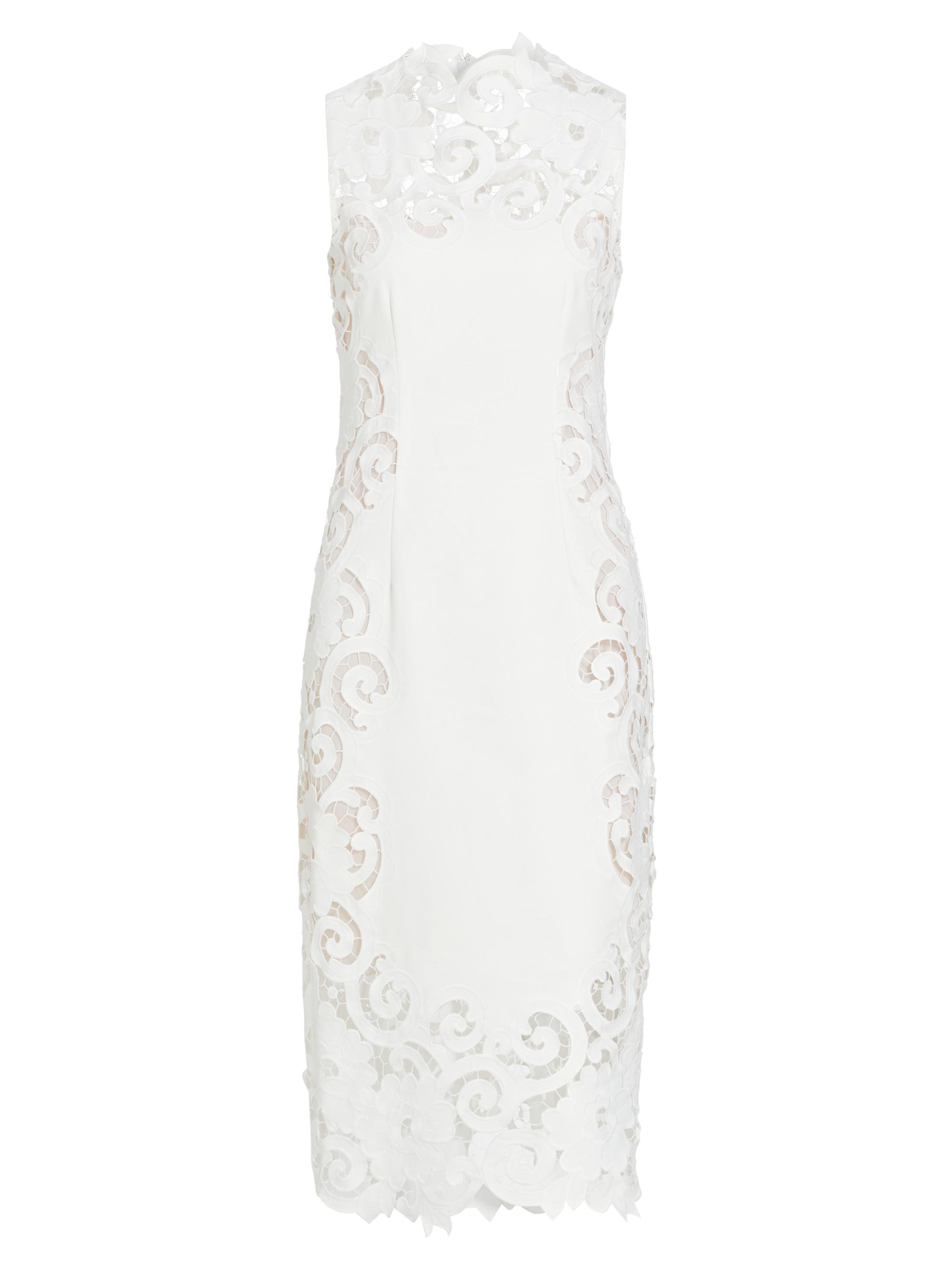 Oscar de la Renta Women's Floral Border Cotton-Blend Guipure Midi-Dress - White