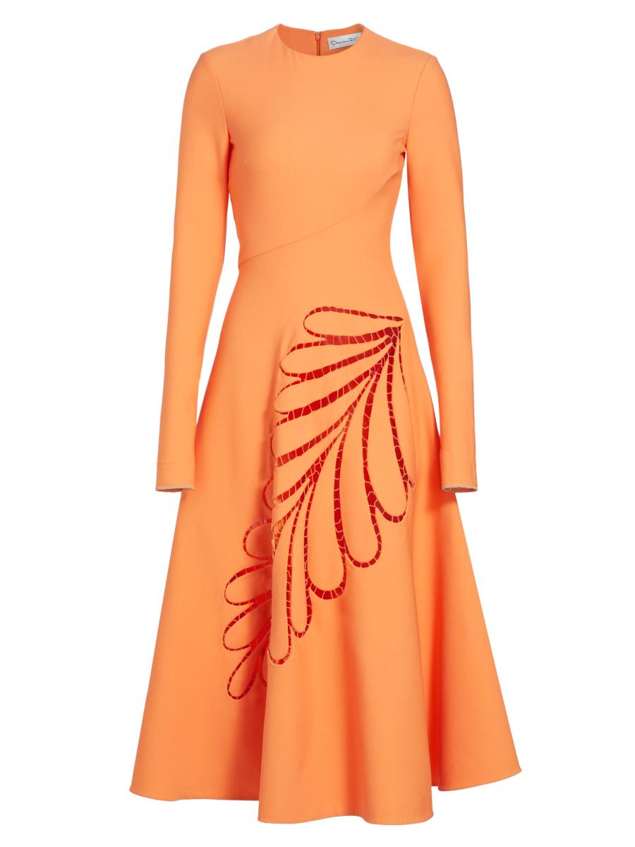 Oscar de la Renta Stretch-Wool Leaf Cut-Out Midi-Dress