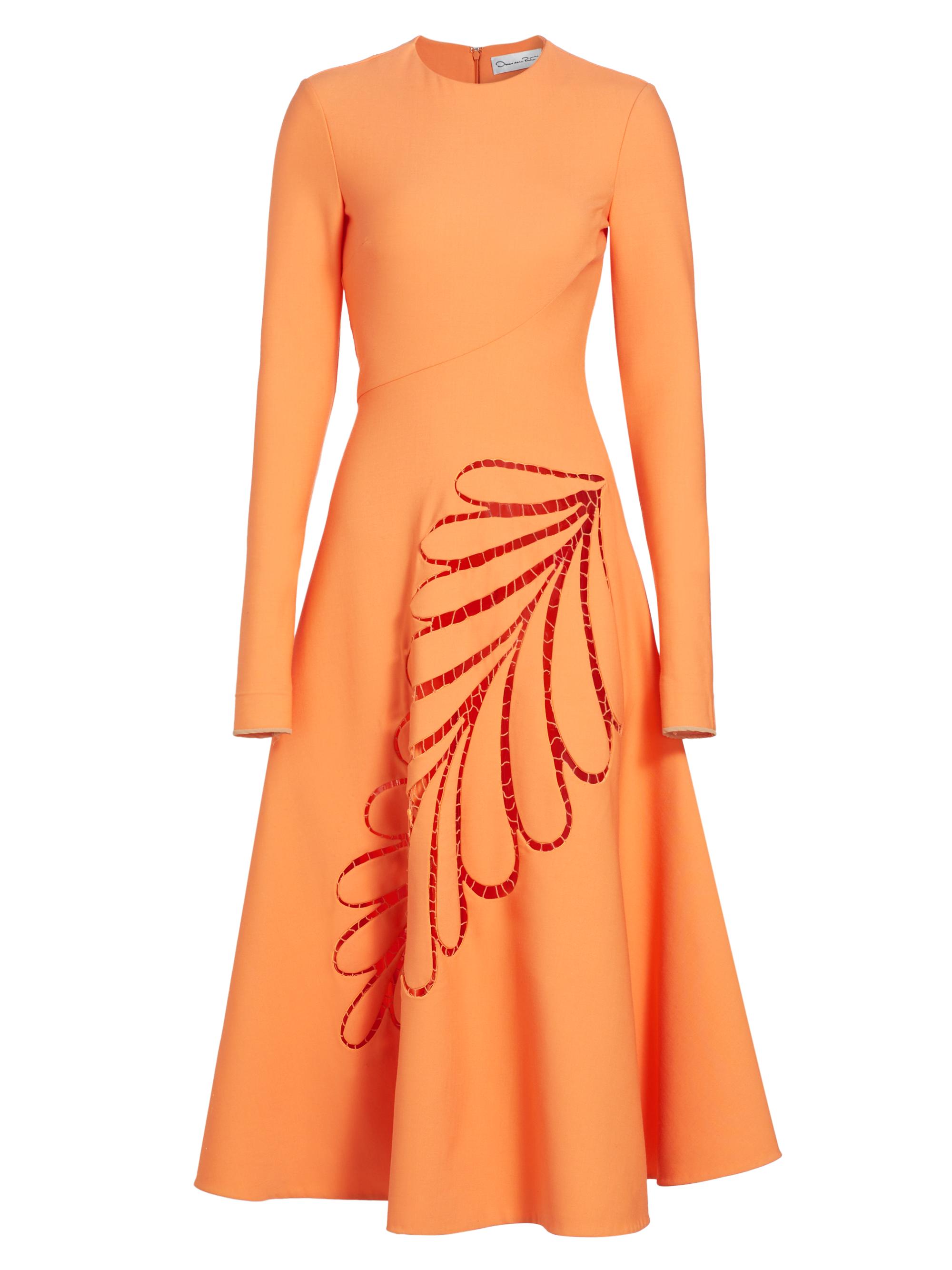 Oscar de la Renta Women's Stretch-Wool Leaf Cut-Out Midi-Dress - Apricot
