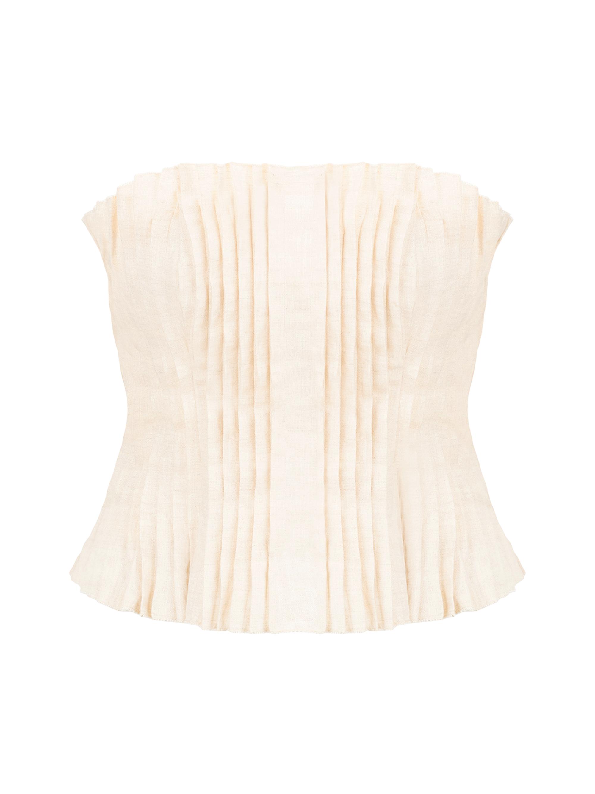 Staud Women's Parma Linen Pleated Tube Top - Natural