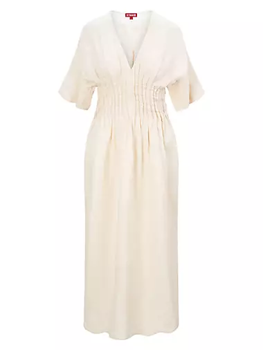 Lauretta Pleated Linen Midi-Dress