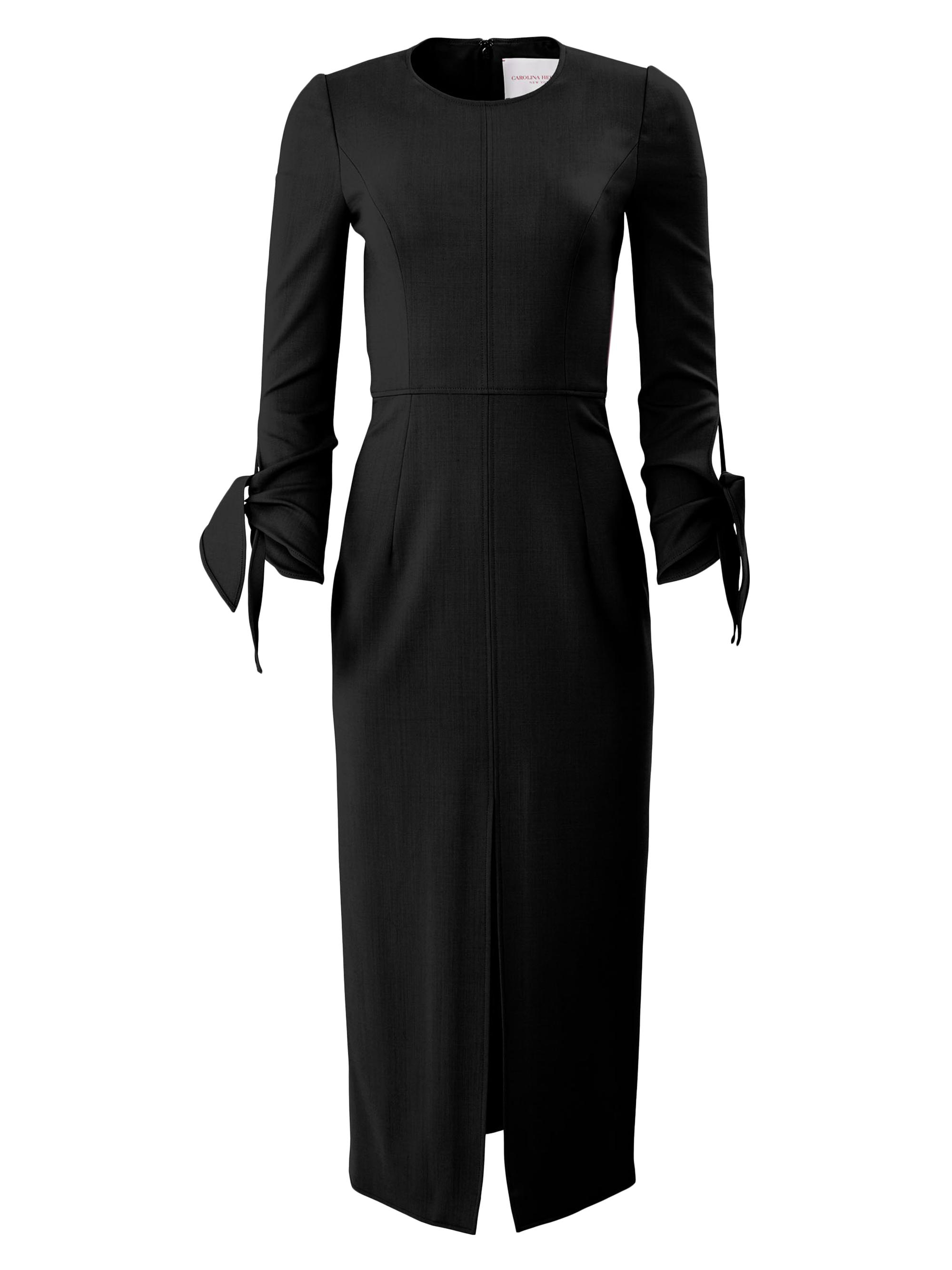 Carolina Herrera Women's Stretch Wool Tie-Cuff Midi-Dress - Black