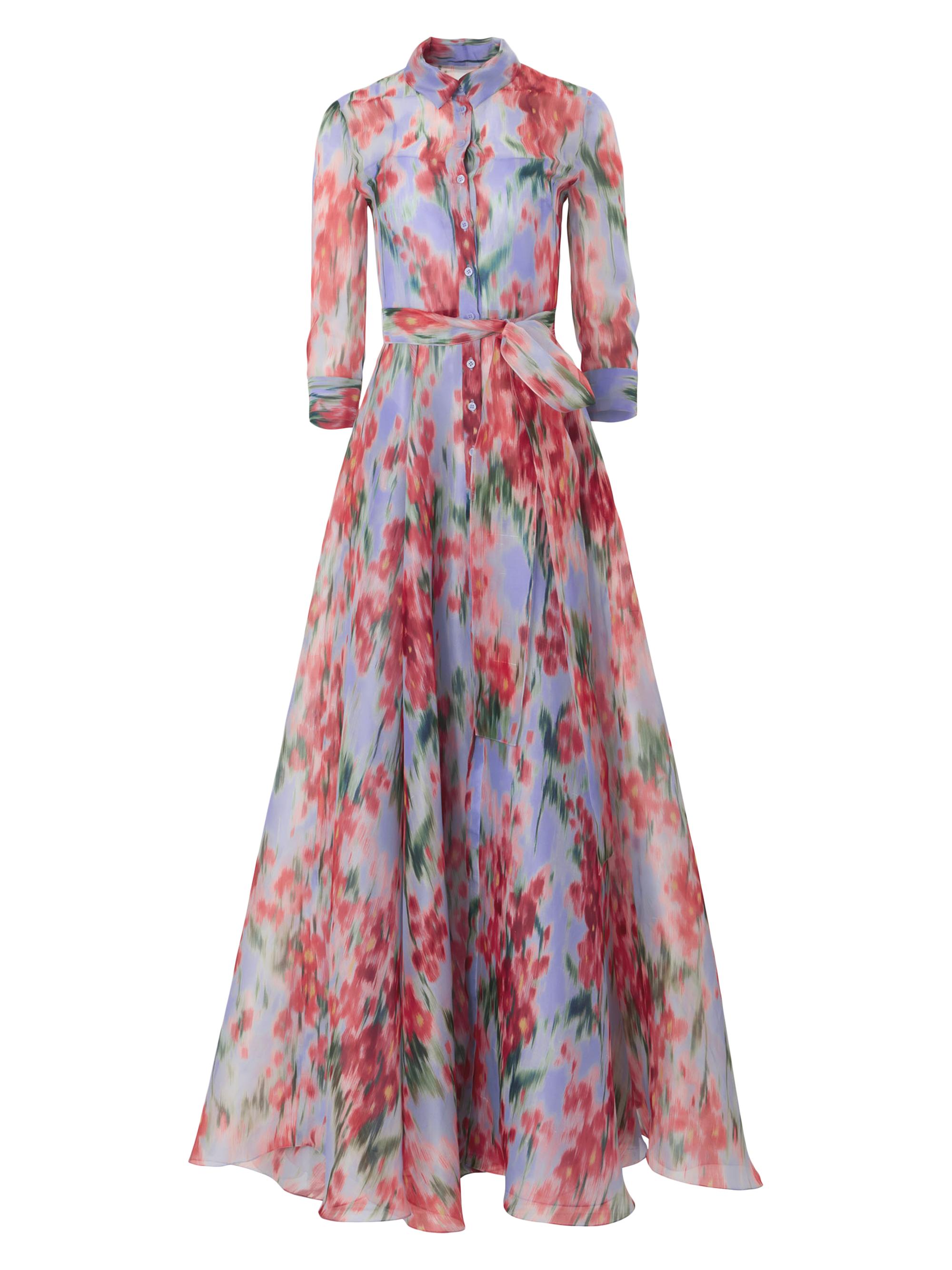 Carolina Herrera Women's Floral Silk Tie-Waist Shirt Gown - Haze Multi