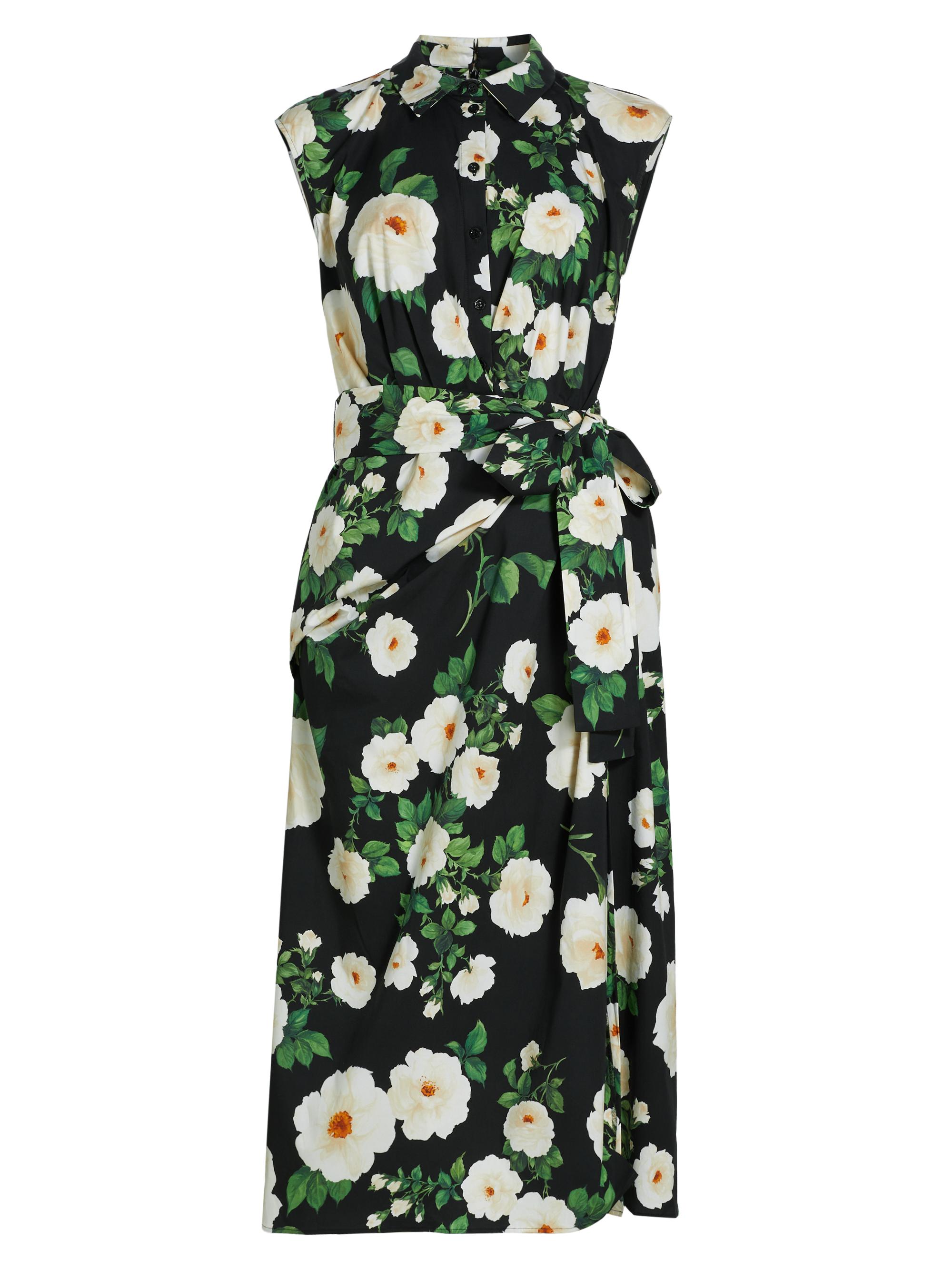 Carolina Herrera Women's Floral Stretch Cotton Draped Shirtdress - Black Multi