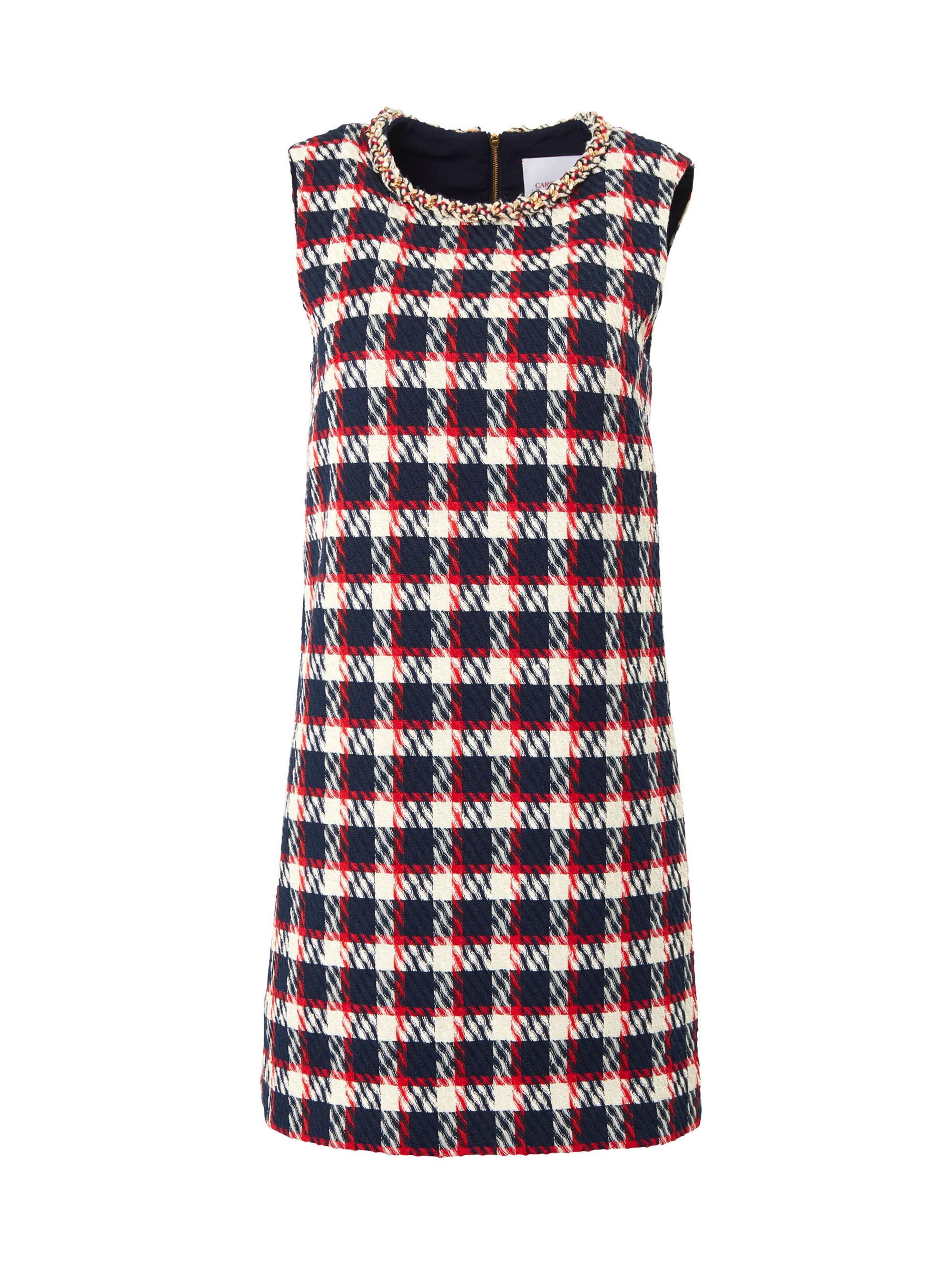 Carolina Herrera Women's Chain-Embellished Plaid Cotton-Blend Shift Minidress - Midnight Multi