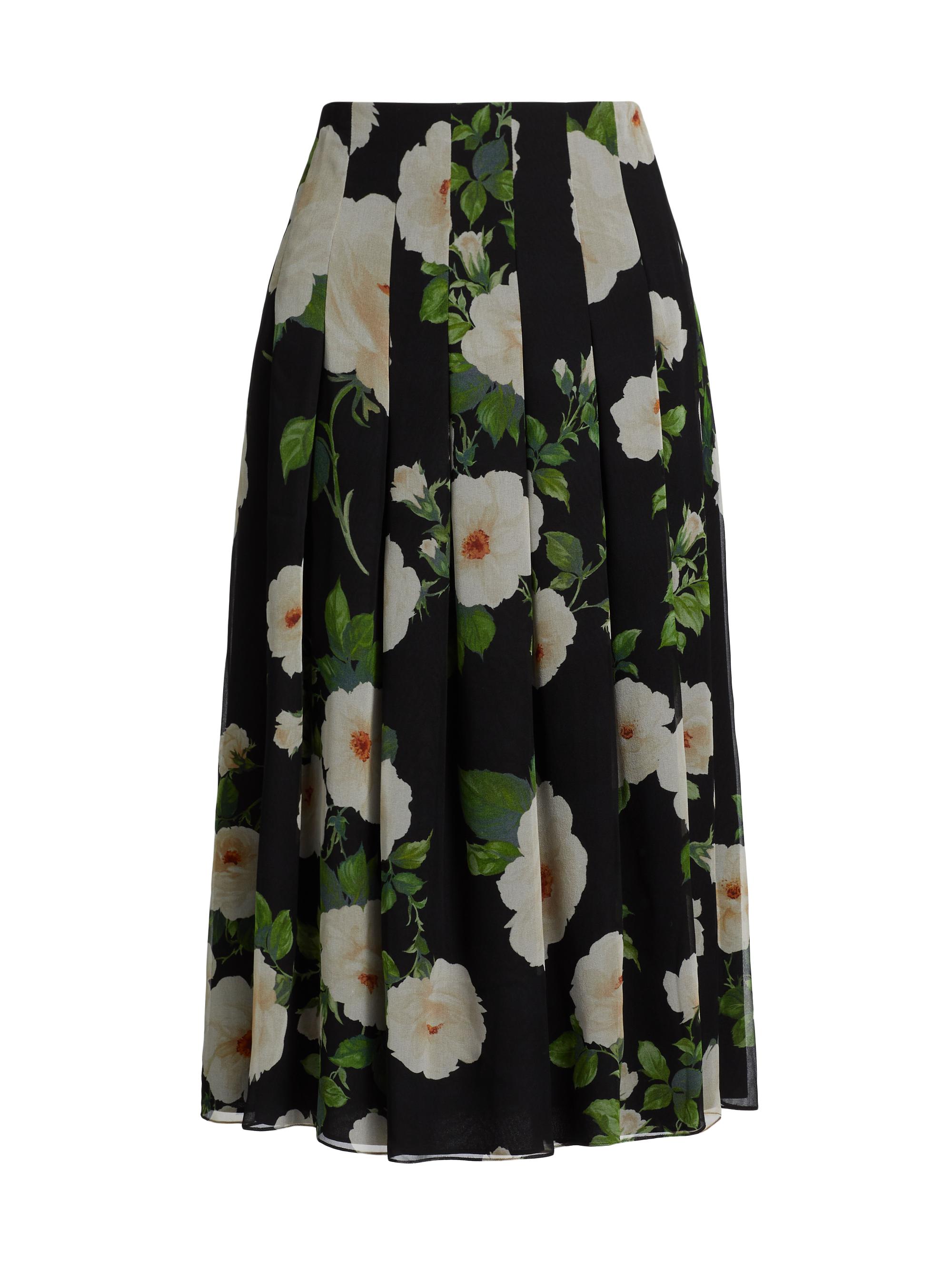 Carolina Herrera Women's Floral Silk Pleated Midi-Skirt - Black Multi