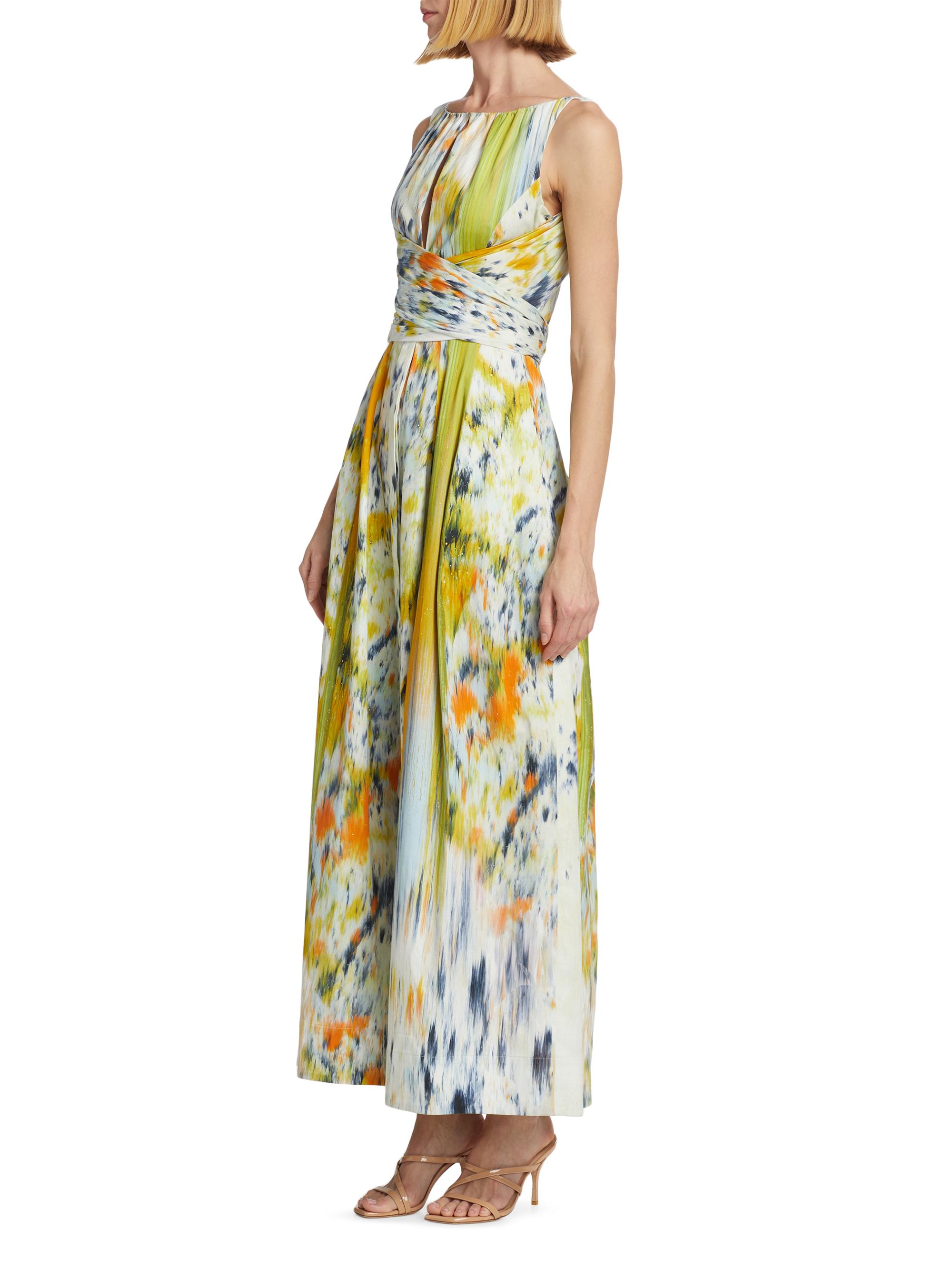 Oscar de la Renta Abstract Brushstroke Maxi Dress | Saks