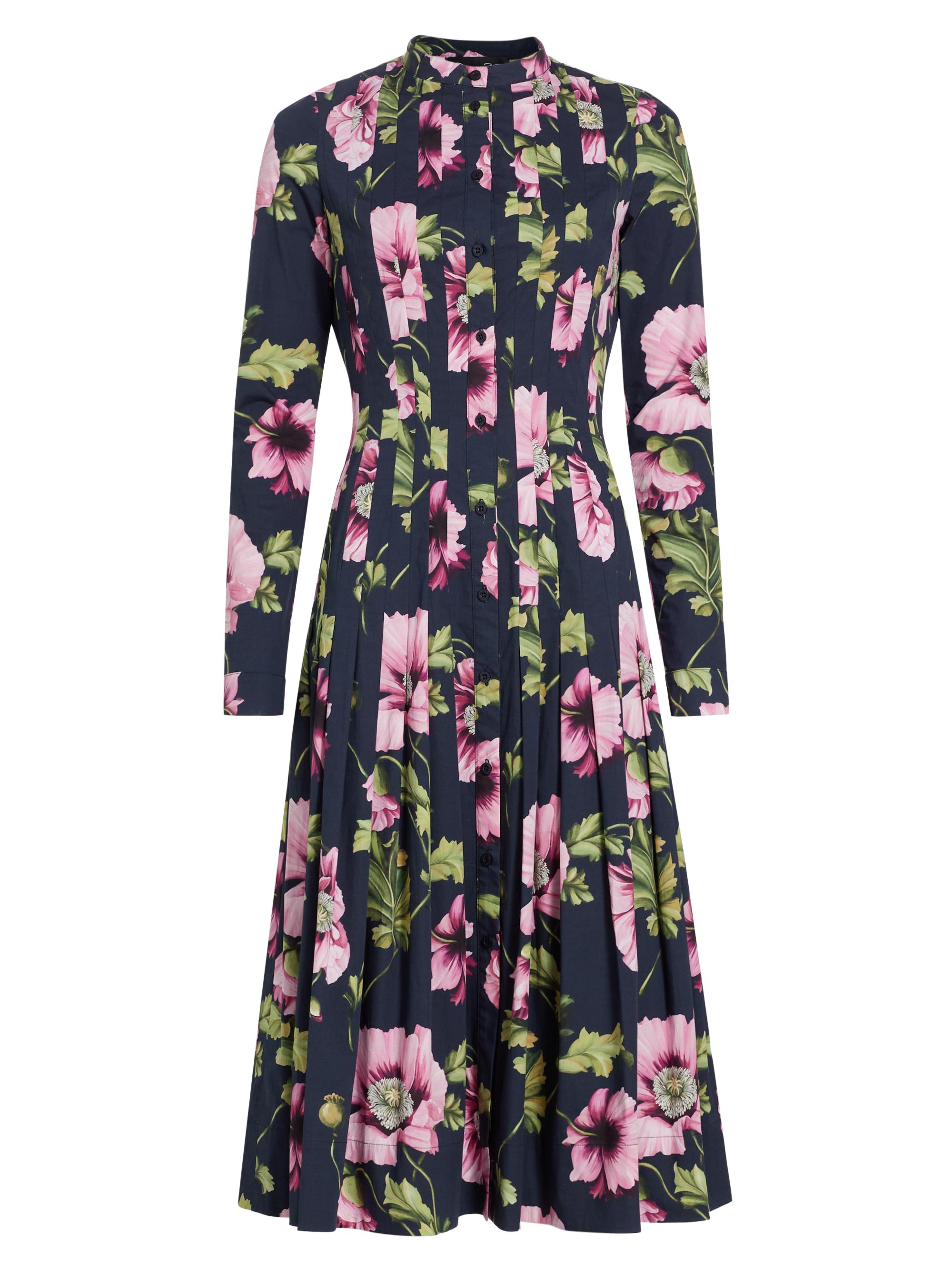 Oscar de la Renta Women's Poppies Stretch-Cotton Poplin Shirtdress - Navy Pink