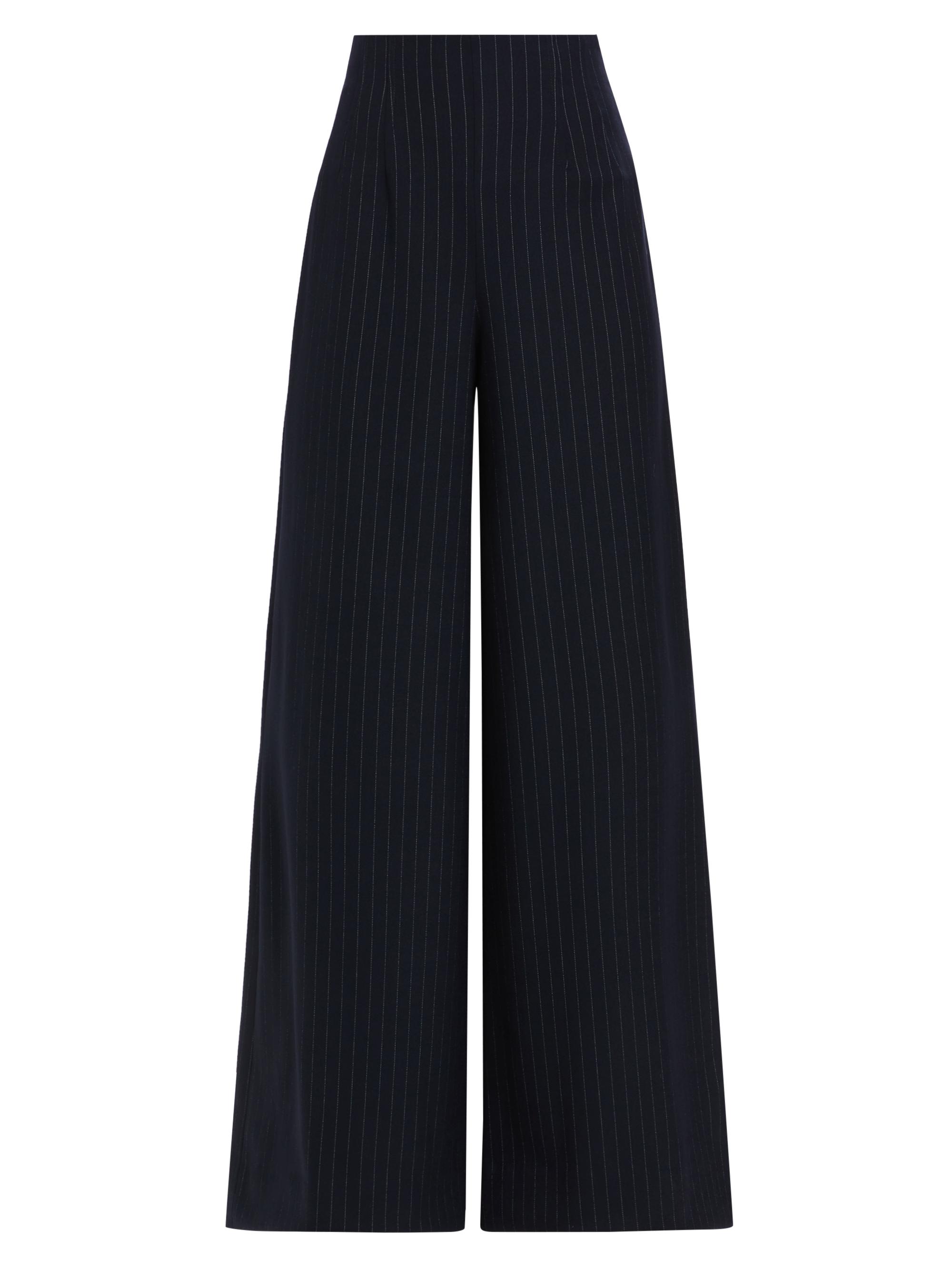 Oscar de la Renta Women's Pinstriped Stretch-Wool Wide-Leg Pants - Navy White