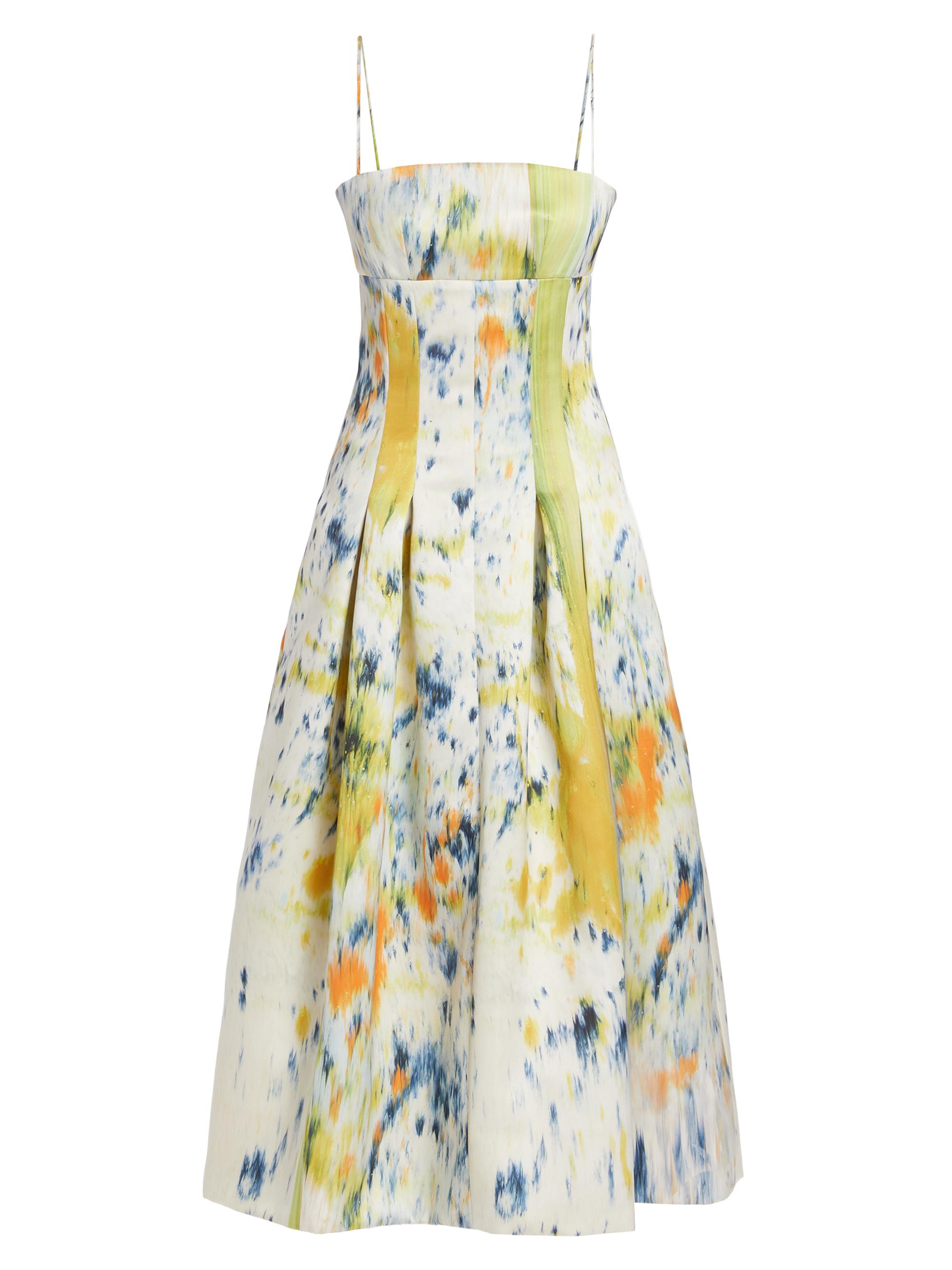 Oscar de la Renta Women's Abstract Brushstroke Satin Dress - Calendula Multi