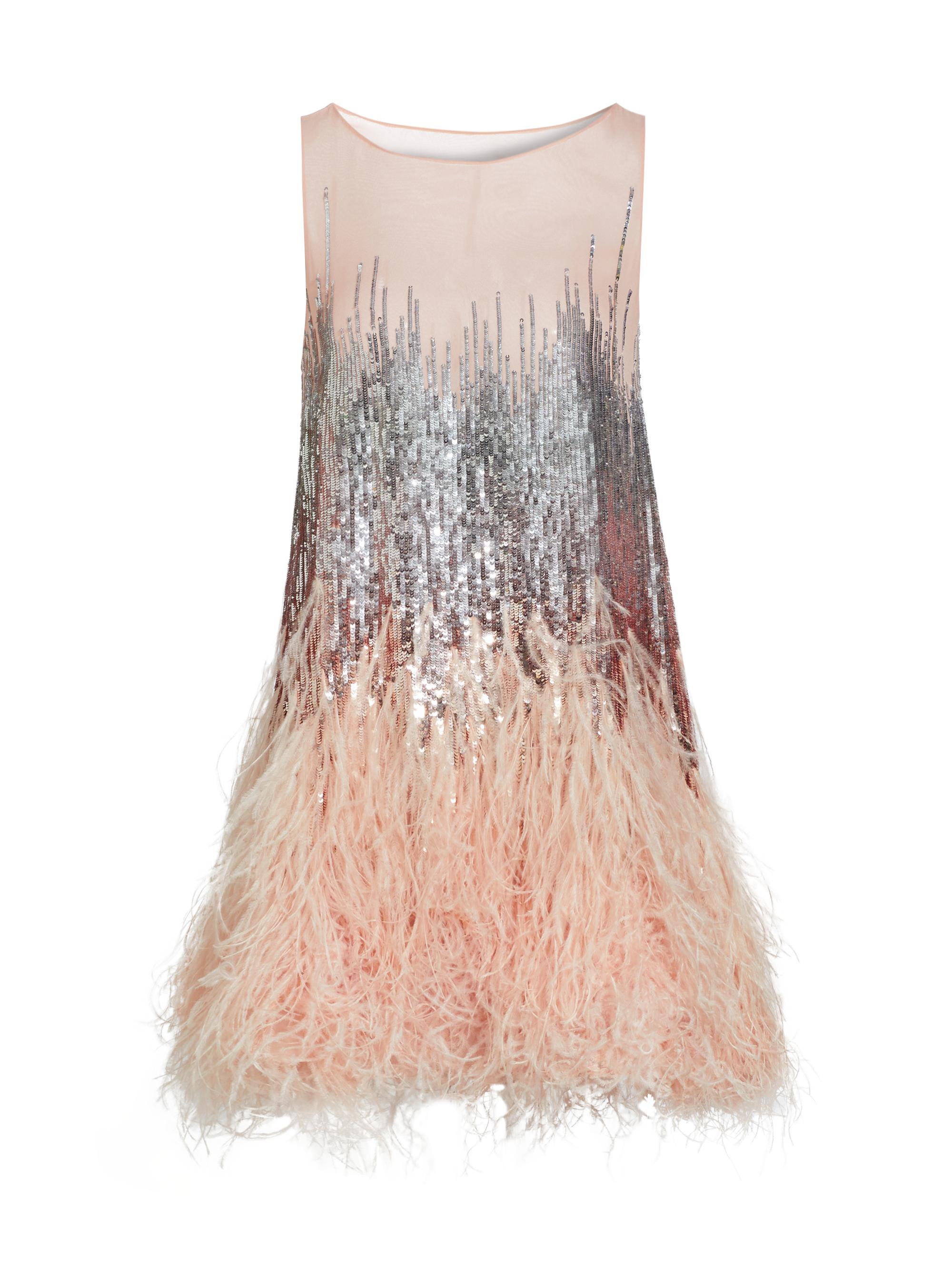 Oscar de la Renta Women's Silk Ombré Sequin Feather Minidress - Blush