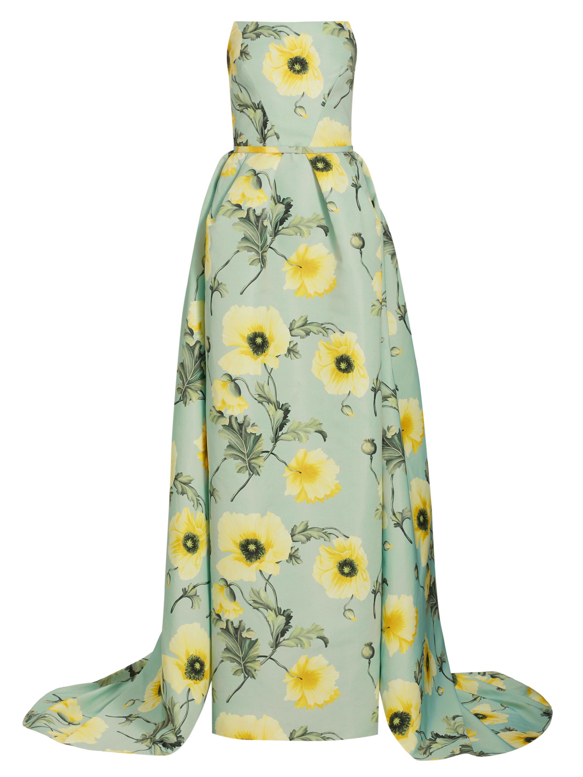 Oscar de la Renta Women's Poppies Faille Strapless Gown - Sage Yellow