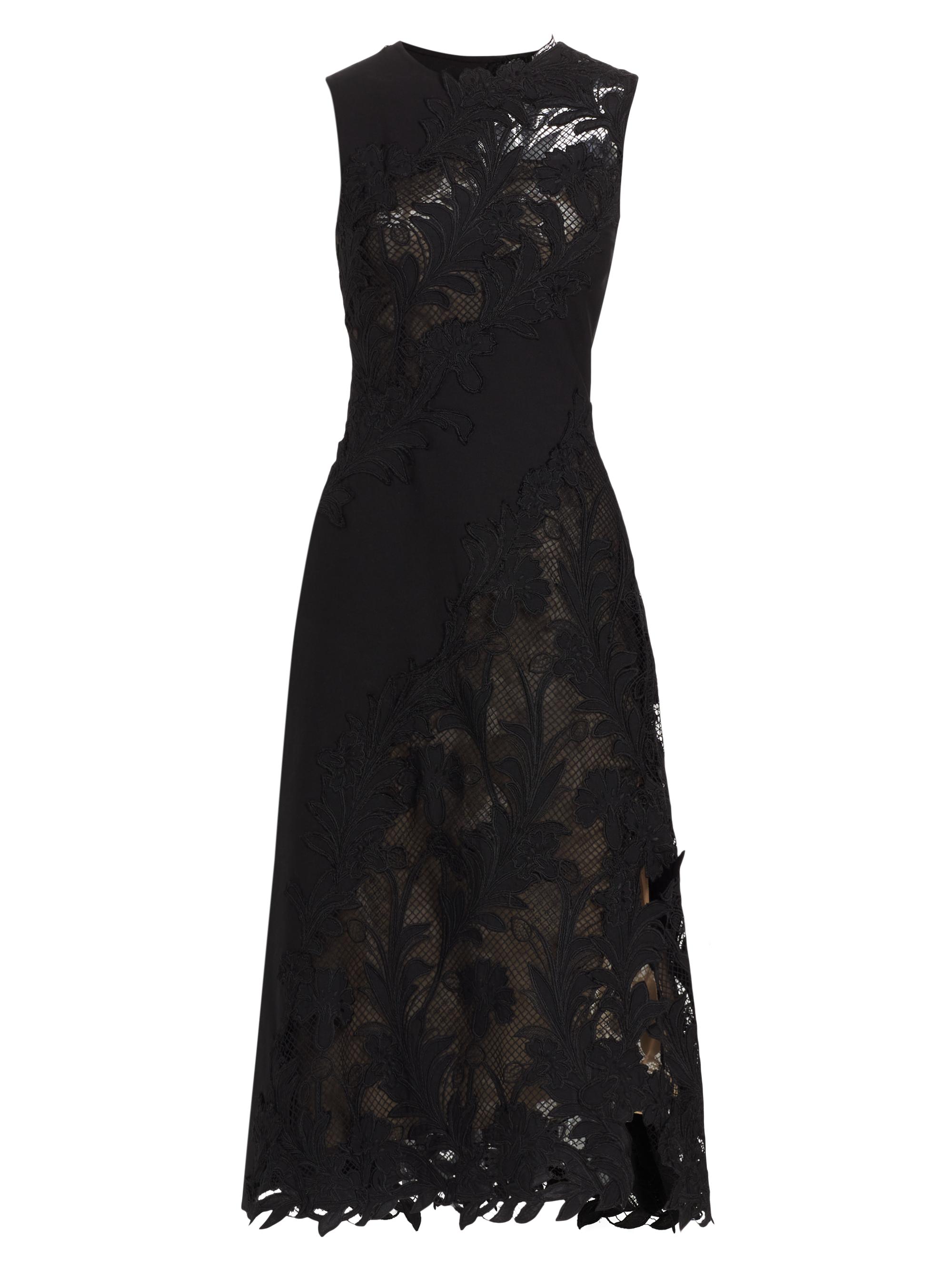 Oscar de la Renta Women's Wool-Blend Guipure Lace Sleeveless Midi-Dress - Black