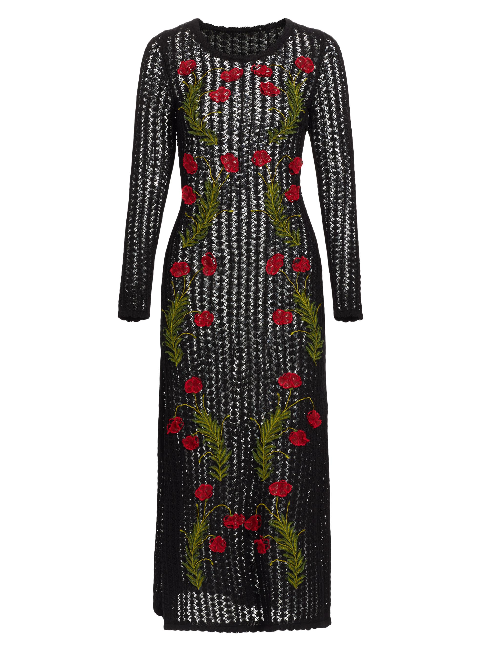 Oscar de la Renta Women's Floral-Embroidered Pointelle Midi-Dress - Black