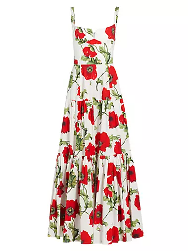 Poppies Stretch-Cotton Belted Tiered Maxi Dress