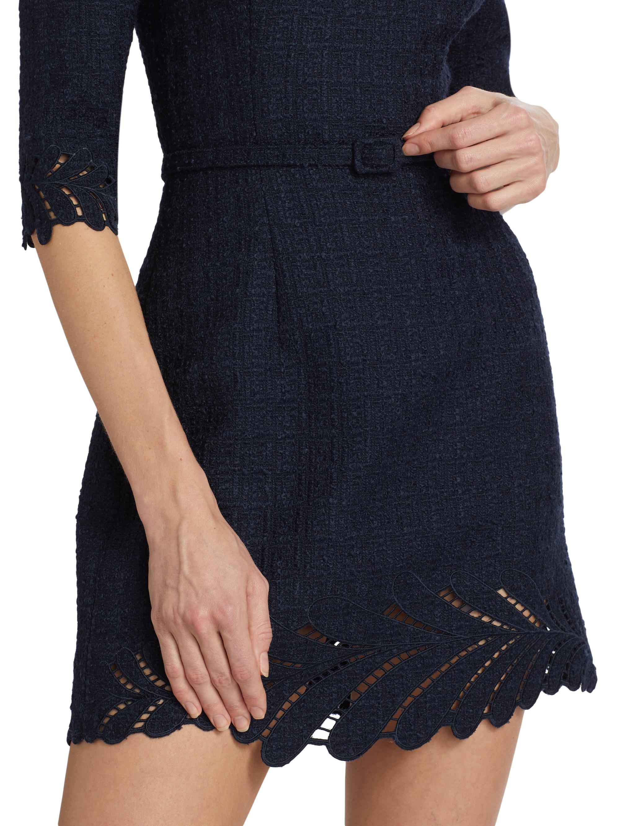 Fern Embroidered Wool-Blend Tweed Minidress