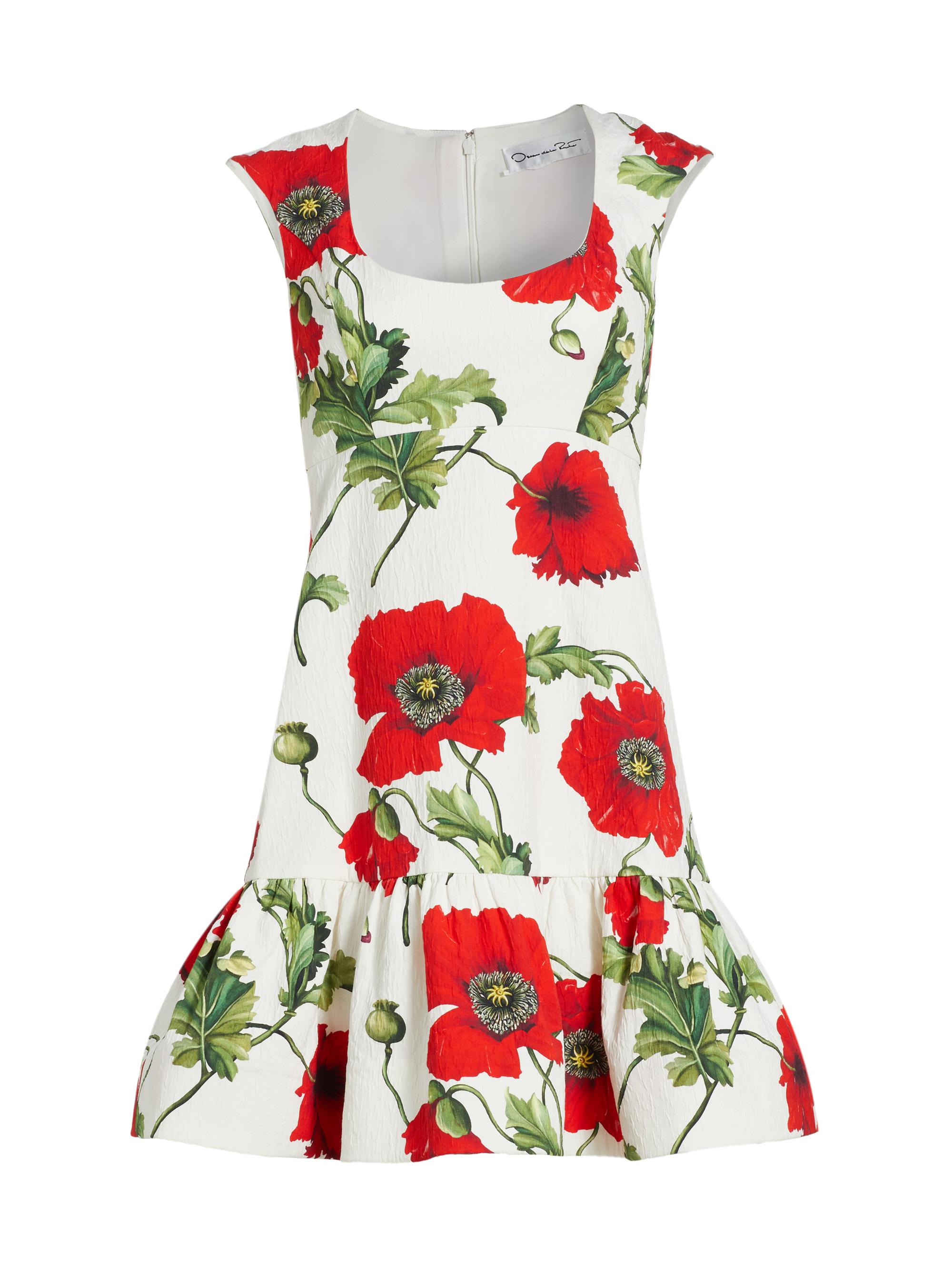 Oscar de la Renta Women's Poppies Cotton Cloqué Minidress - White Red