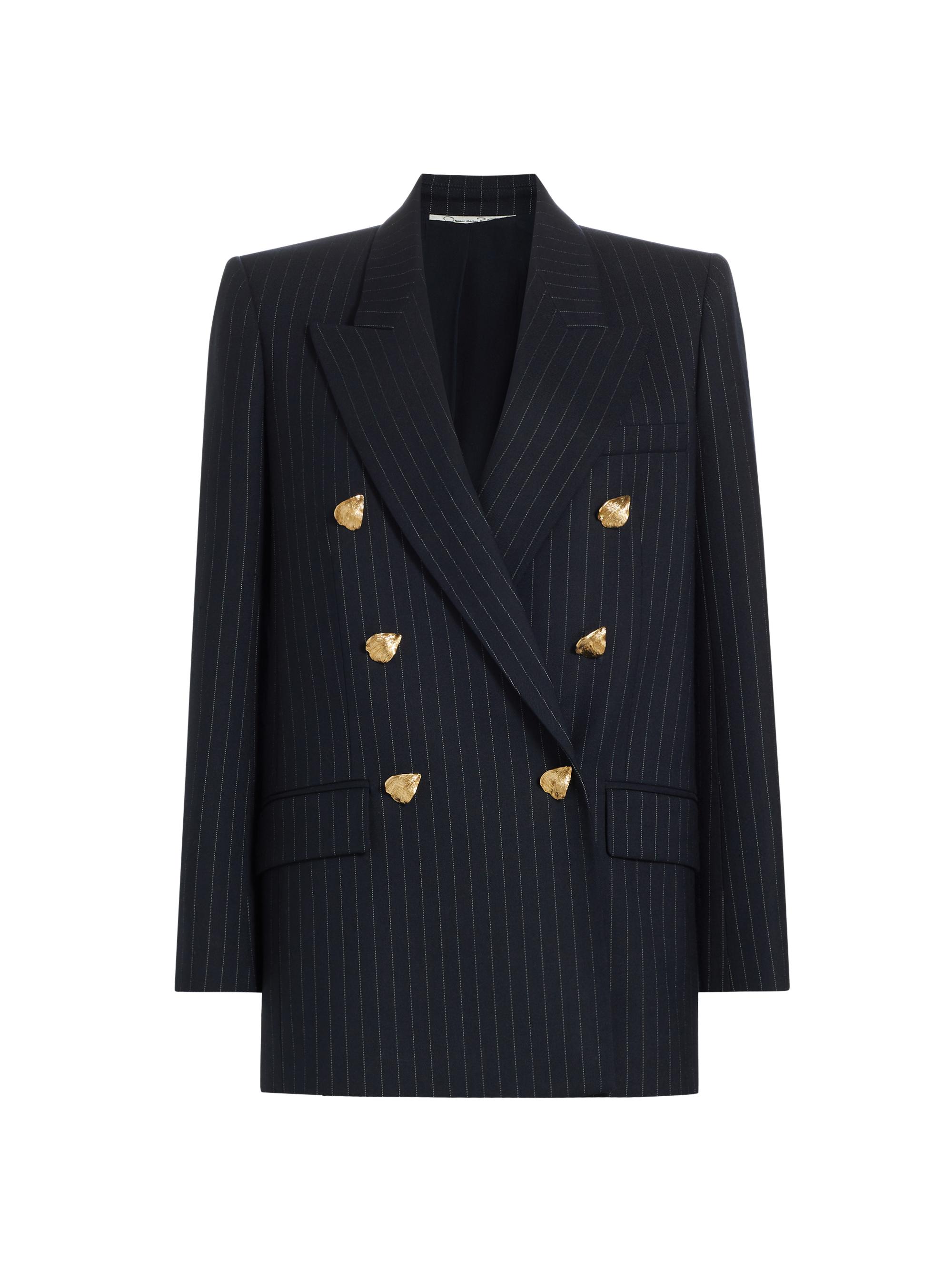 Pinstriped Wool Double-Breasted Blazer
