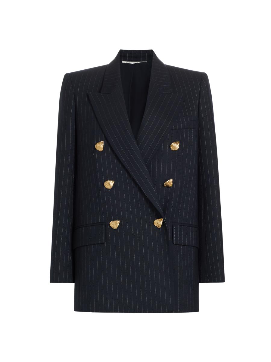 Oscar De La Renta Women's Pinstriped Wool Double-breasted Blazer In Navy White