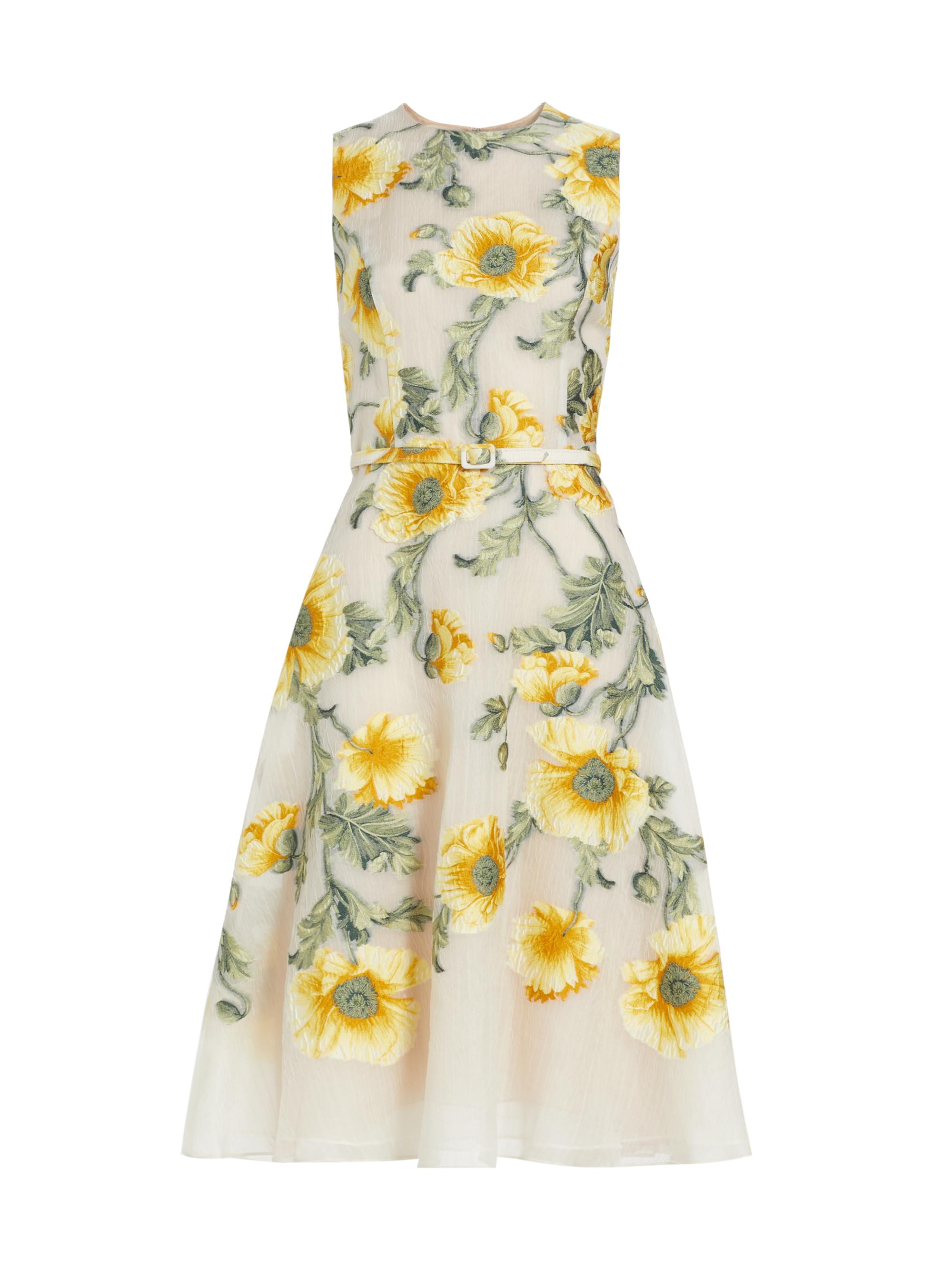 Oscar de la Renta Women's Poppies Silk-Blend Fil Coupé Midi-Dress - Grey Yellow