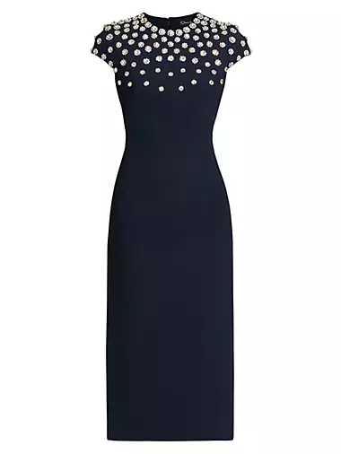 Crystal & Imitation Pearl Embroidered Stretch-Wool Dress