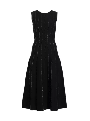 Oscar de la Renta Women's Beaded Cotton-Blend Fit & Flare Midi-Dress - Black