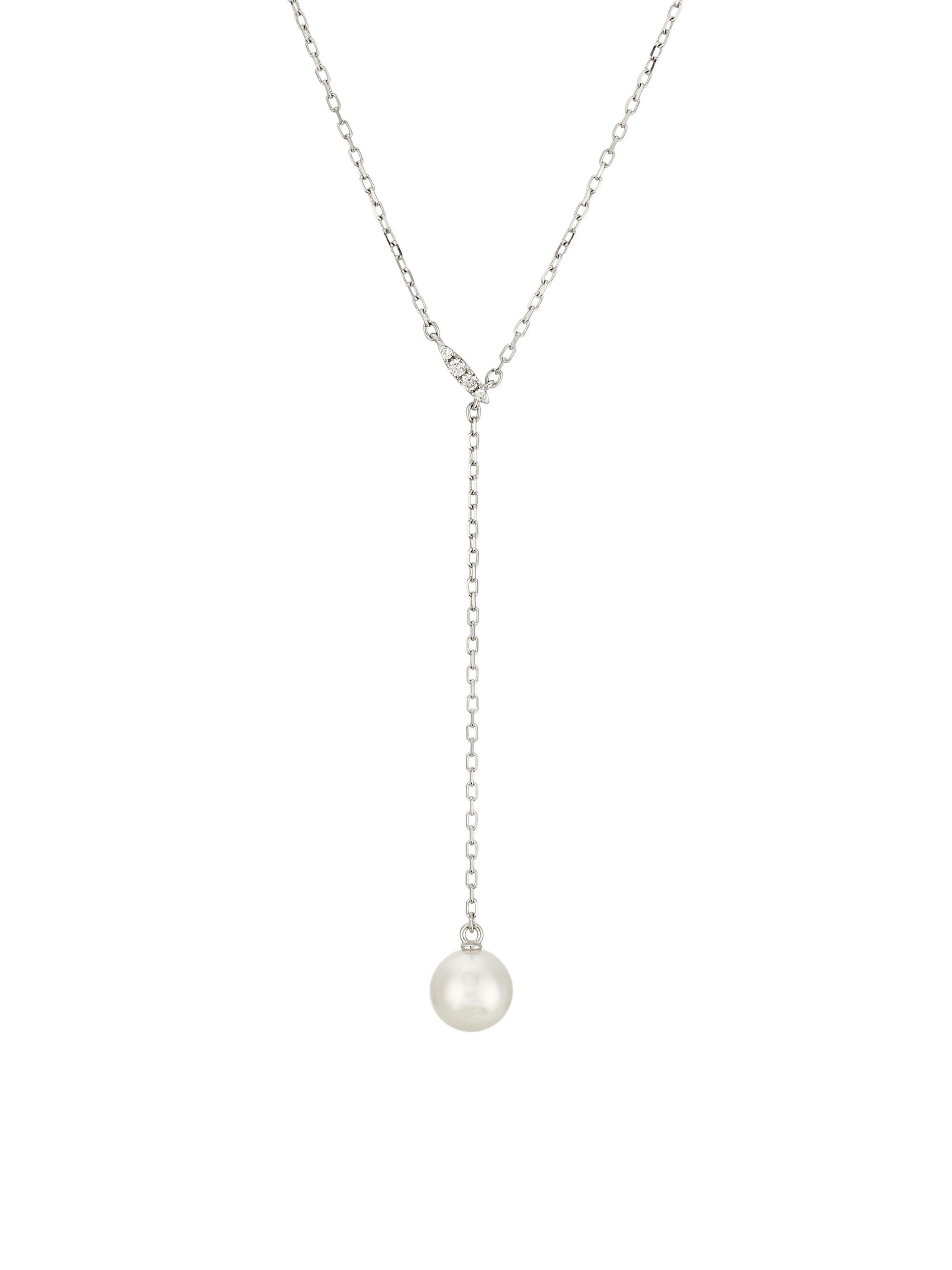 Mikimoto Women's Classic 18K White Gold, Akoya Pearl & 0.03 TCW Diamond Y Necklace - White Gold