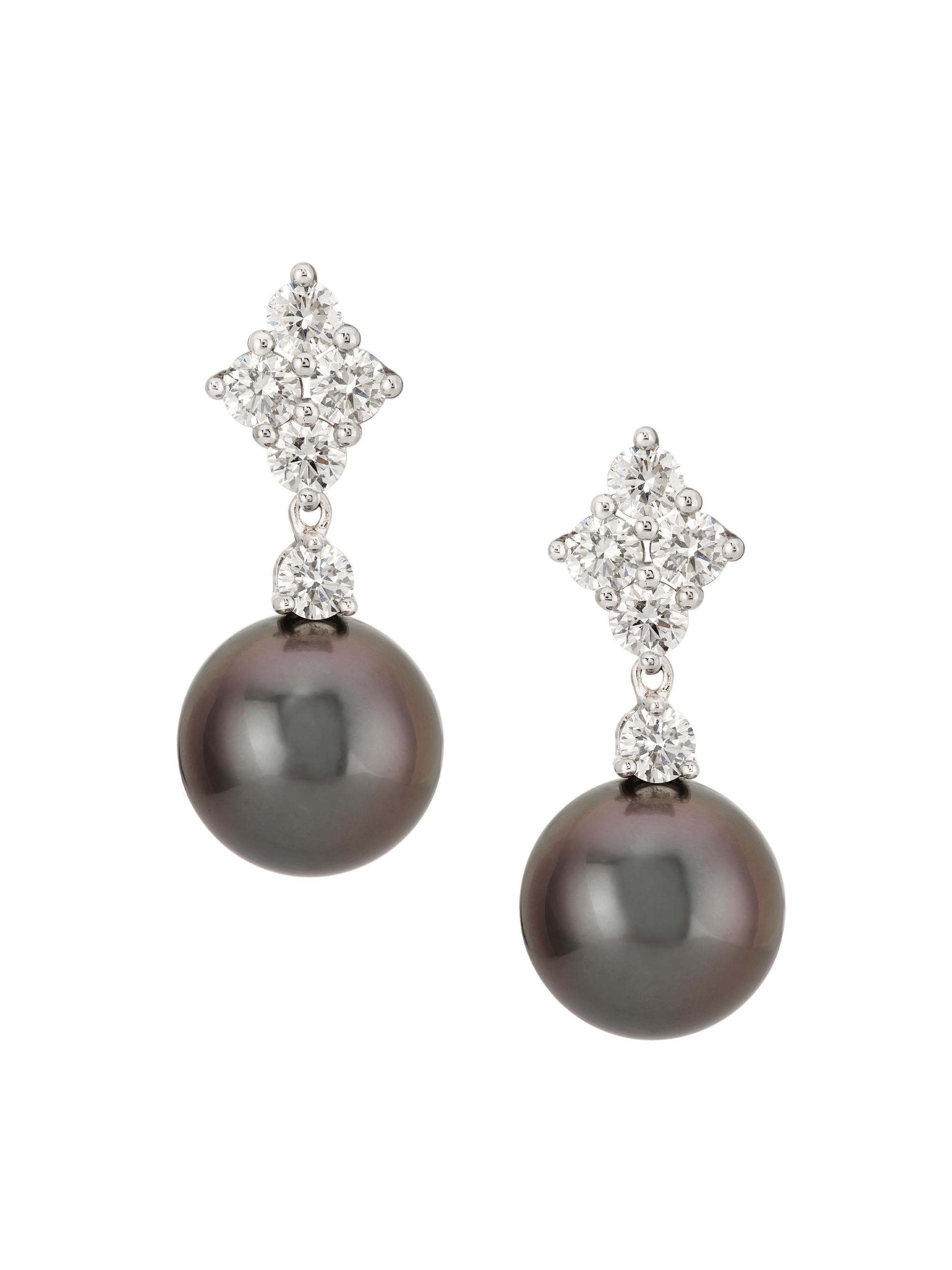 Mikimoto Women's Classic 18K White Gold, 0.70 TCW Diamond & Black South Sea Pearl Drop Earrings - White Gold