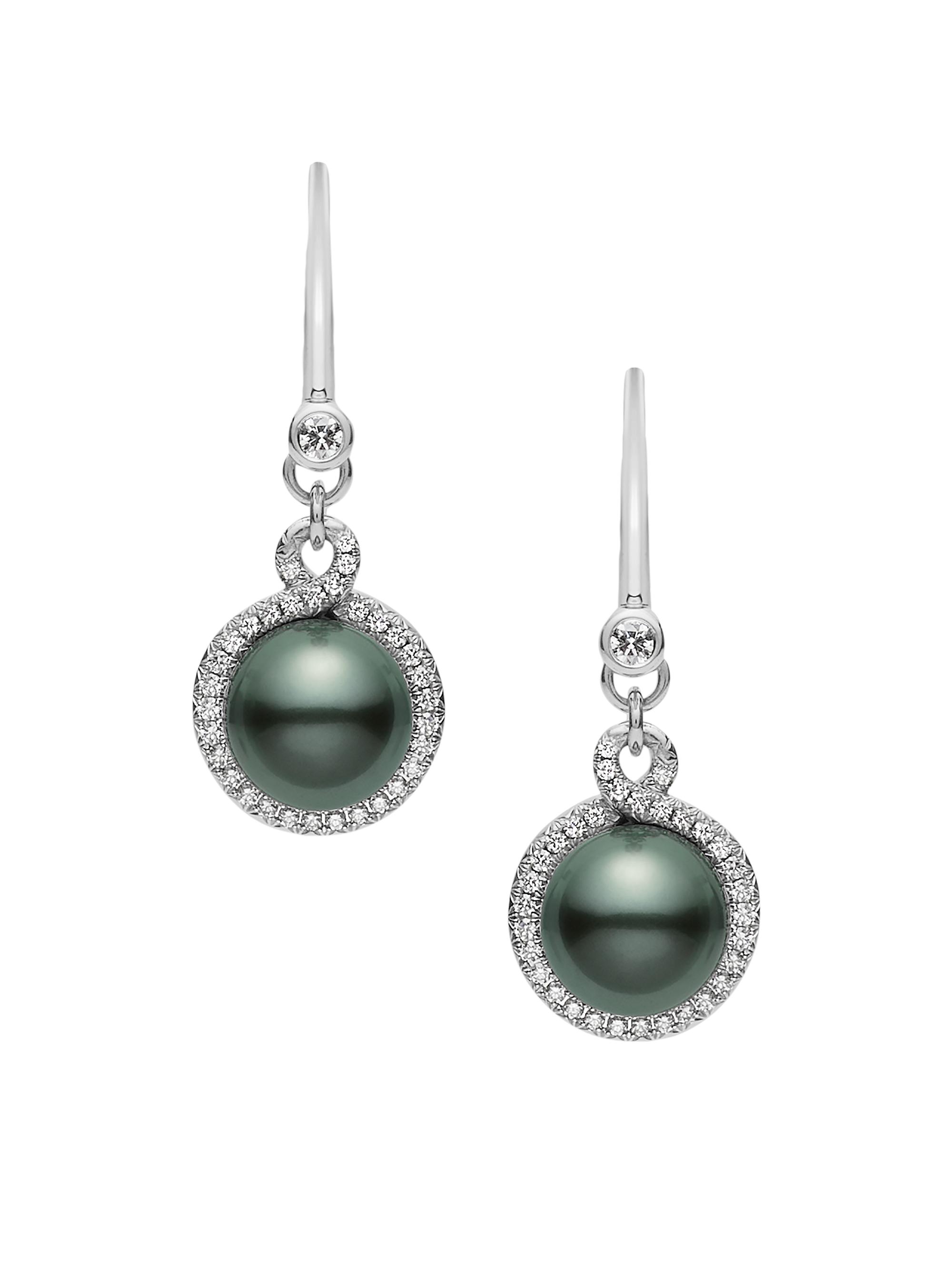 Mikimoto Women's Petit Soleil 18K White Gold, Black South Sea Pearl & 0.34 TCW Diamond Drop Earrings - White Gold