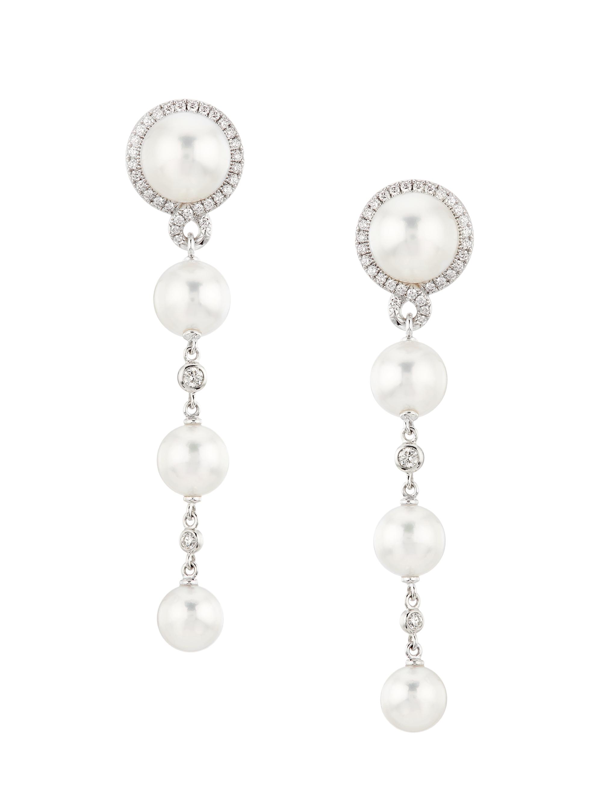 Mikimoto Women's Petit Soleil 18K White Gold, Akoya Pearl & 0.29 TCW Diamond Drop Earrings - White Gold