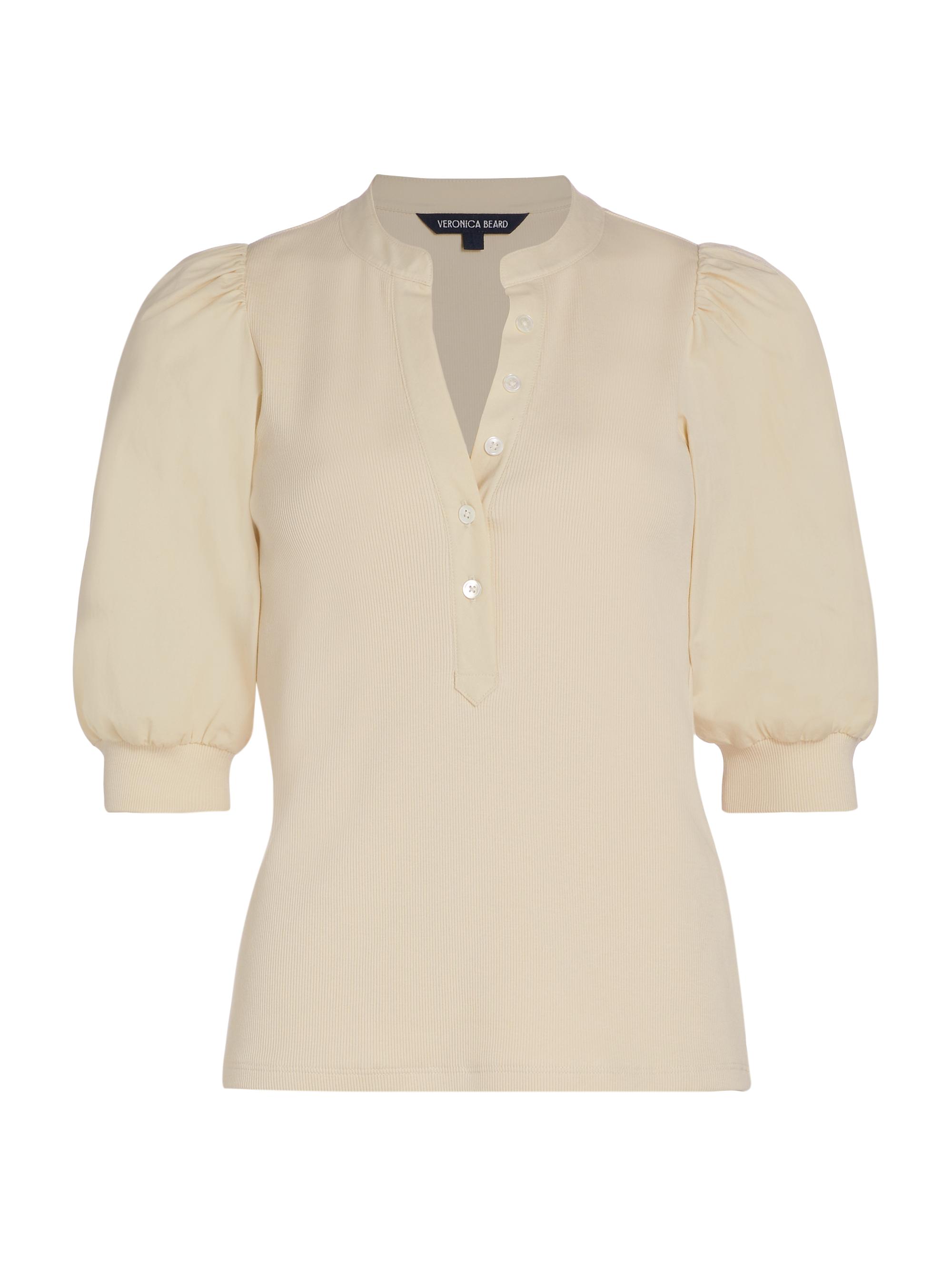 Veronica Beard Women's Coralee Rib-Knit Puff-Sleeve Top - Limestone