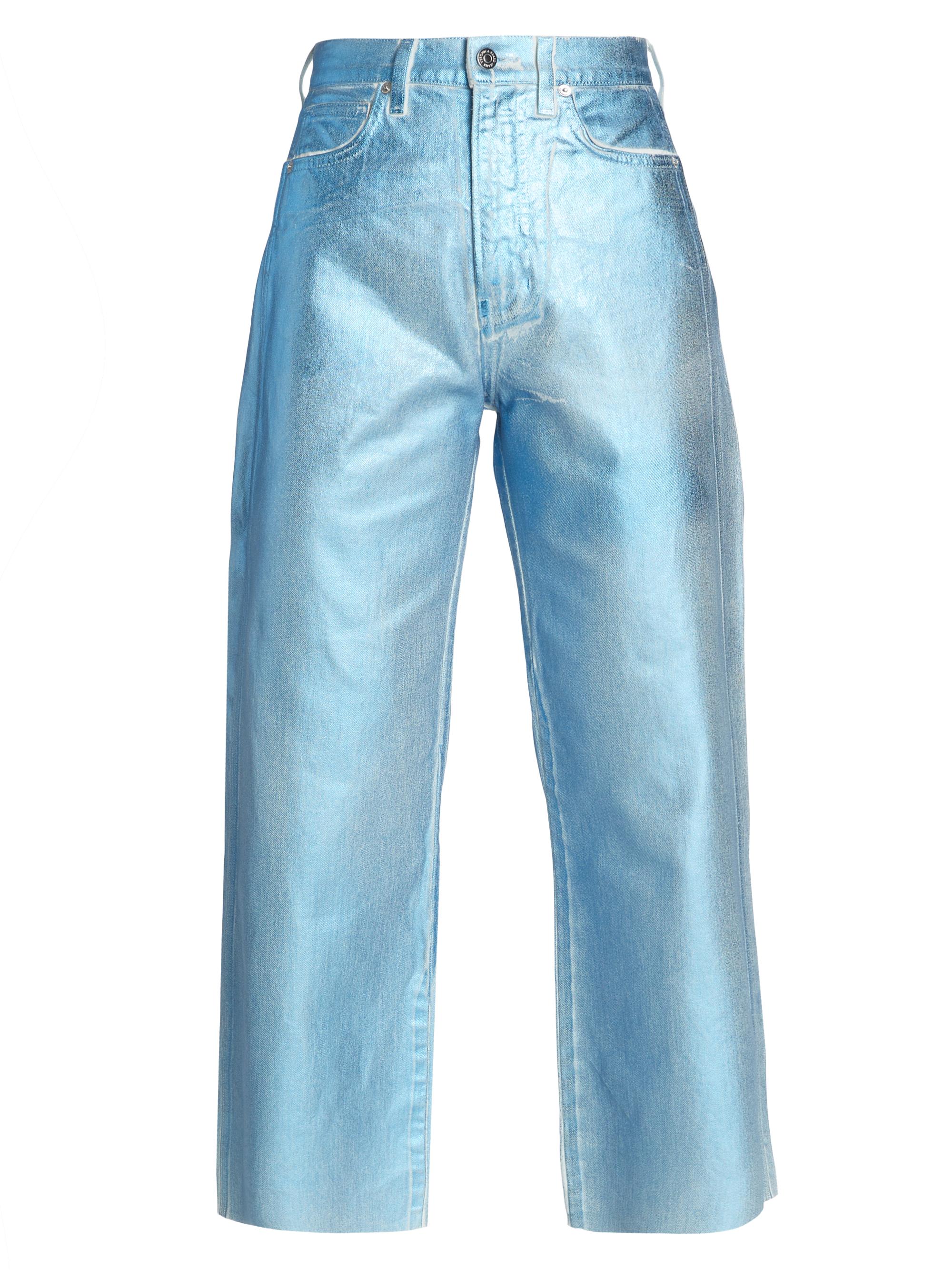 Veronica Beard Women's Taylor Cropped Wide-Leg Metallic Jeans - Light Blue Metallic