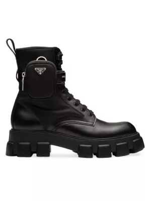 Shop Prada Monolith Brushed Leather and Re-Nylon Boots with Pouch | Saks  Fifth Avenue
