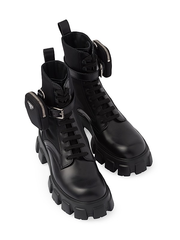 Shop Prada Monolith Brushed Leather and Re-Nylon Boots with Shop Prada Monolith Brushed Leather and Re-Nylon Boots with