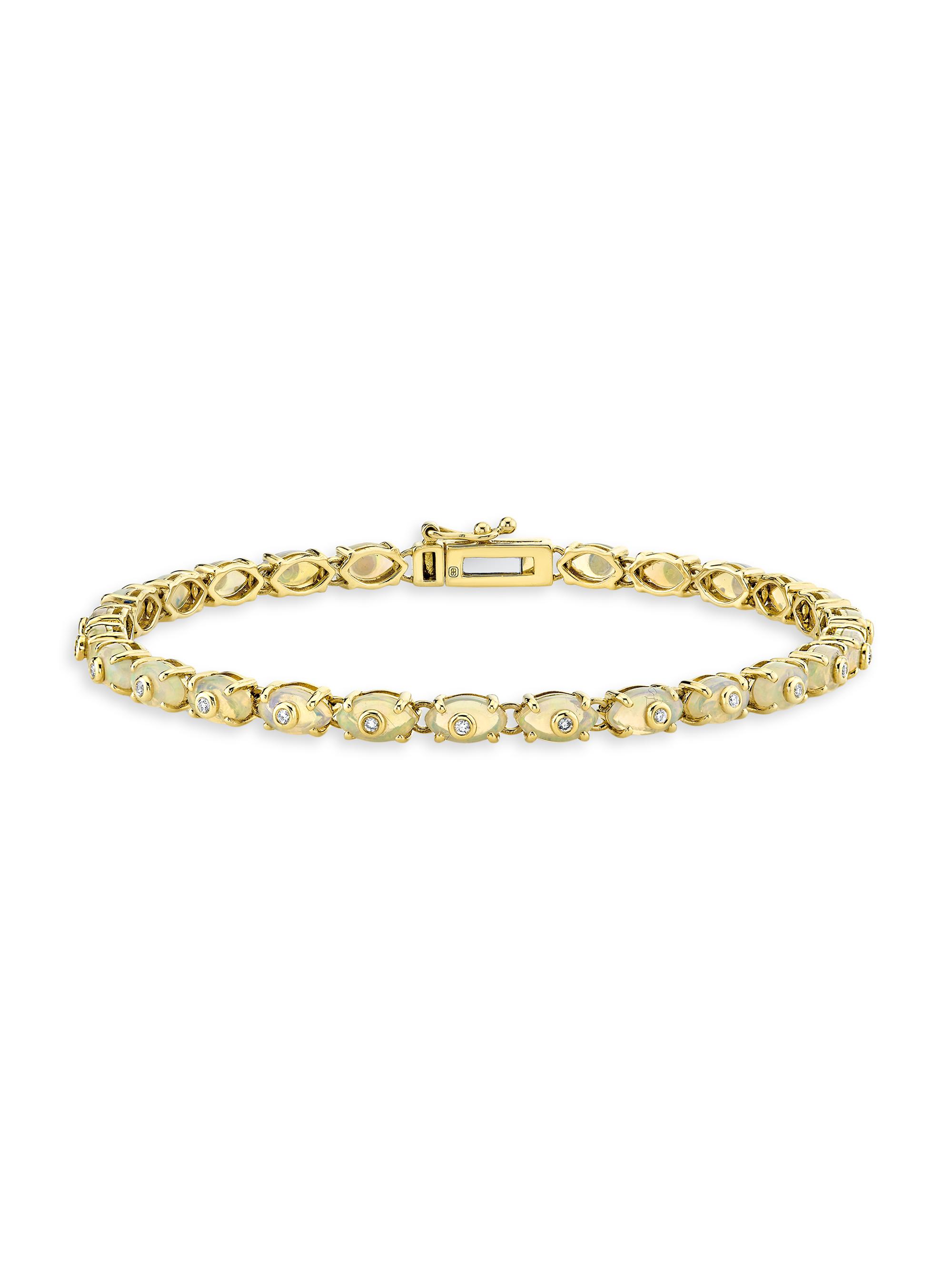 Sydney Evan Women's 14K Yellow Gold, Opal & 0.15 TCW Diamond Tennis Bracelet - Yellow Gold