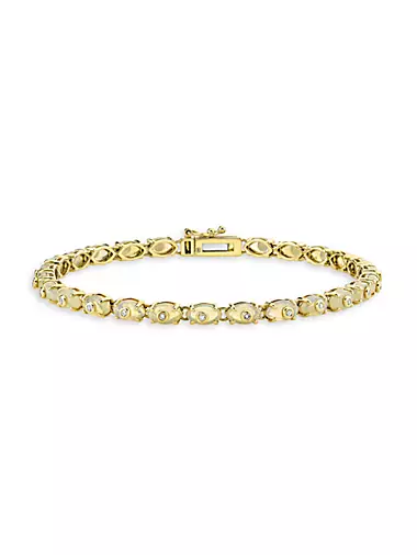 14K Yellow Gold, Opal & 0.15 TCW Diamond Tennis Bracelet