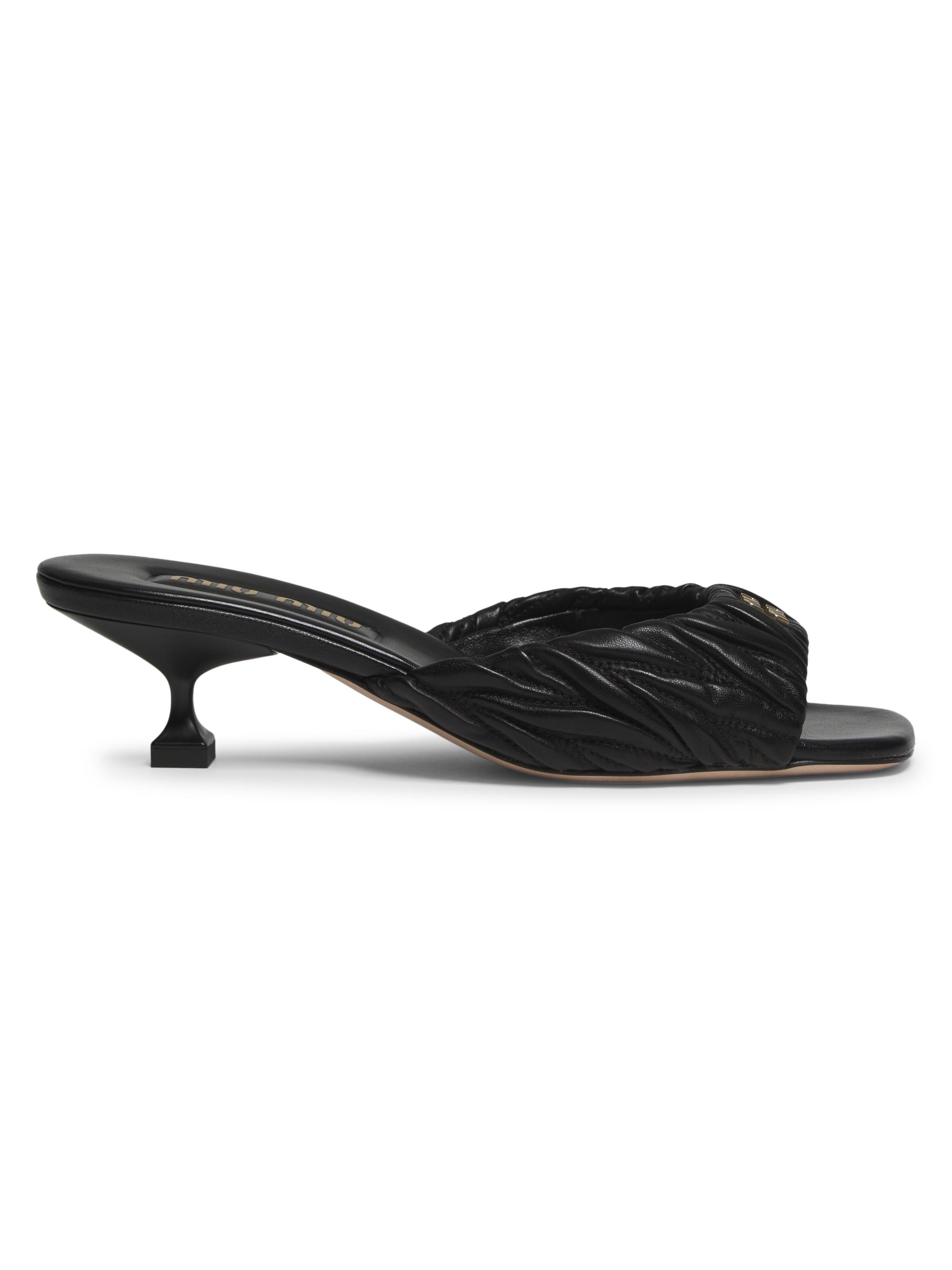 Miu Miu Women's Matelassé Leather Kitten-Heel Mules - Nero