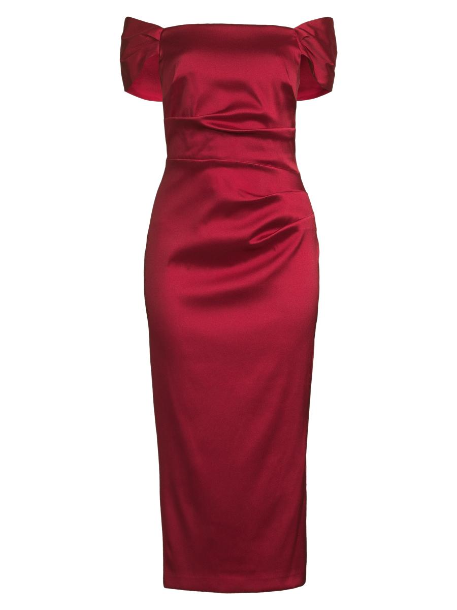 Aidan Mattox Stretch Mikado Off-the-Shoulder Midi-Dress | Saks Fifth Avenue