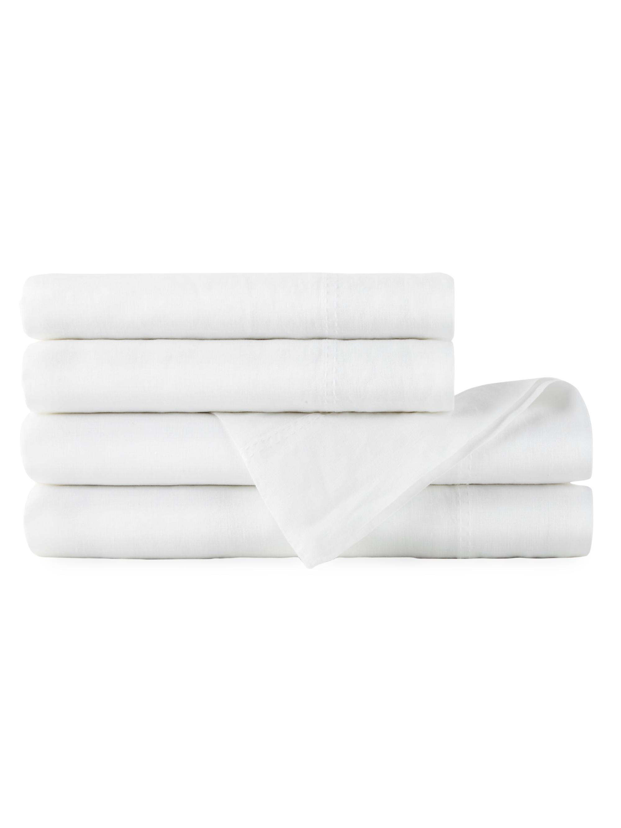 Peacock Alley European Washed Linen Sheet Collection - White Queen