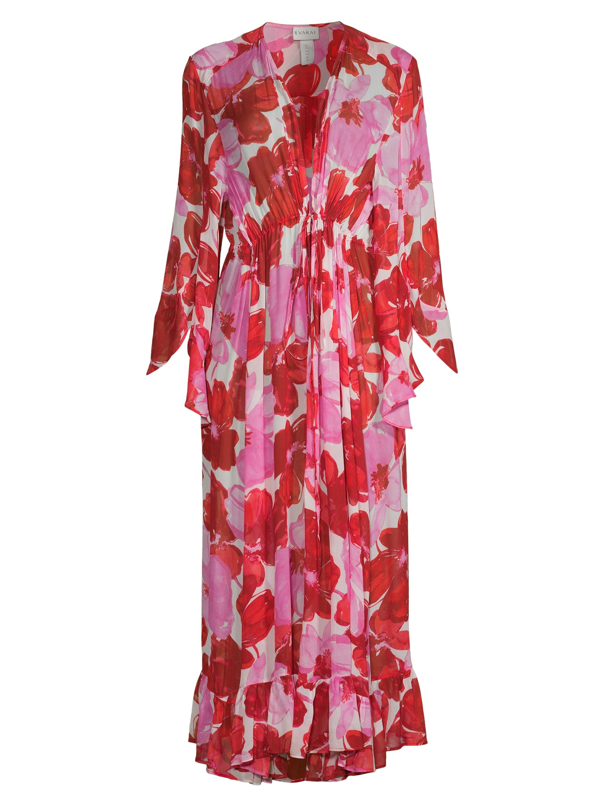 Evarae Women's Summer Reverie Arna Floral Georgette Kaftan Dress - Poppy Red