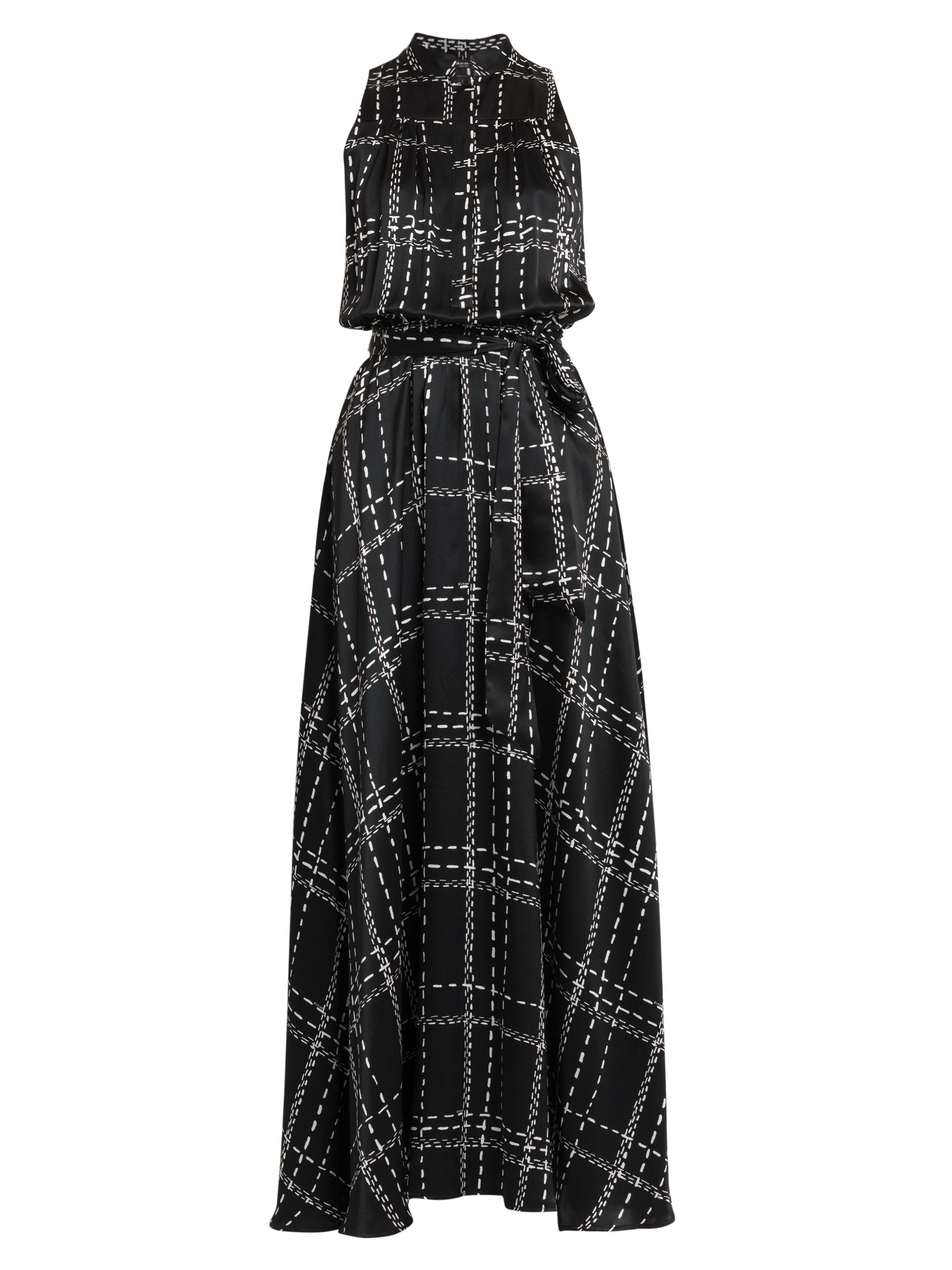 Kiton Women's Geometric Silk Sleeveless Belted Maxi Dress - Black
