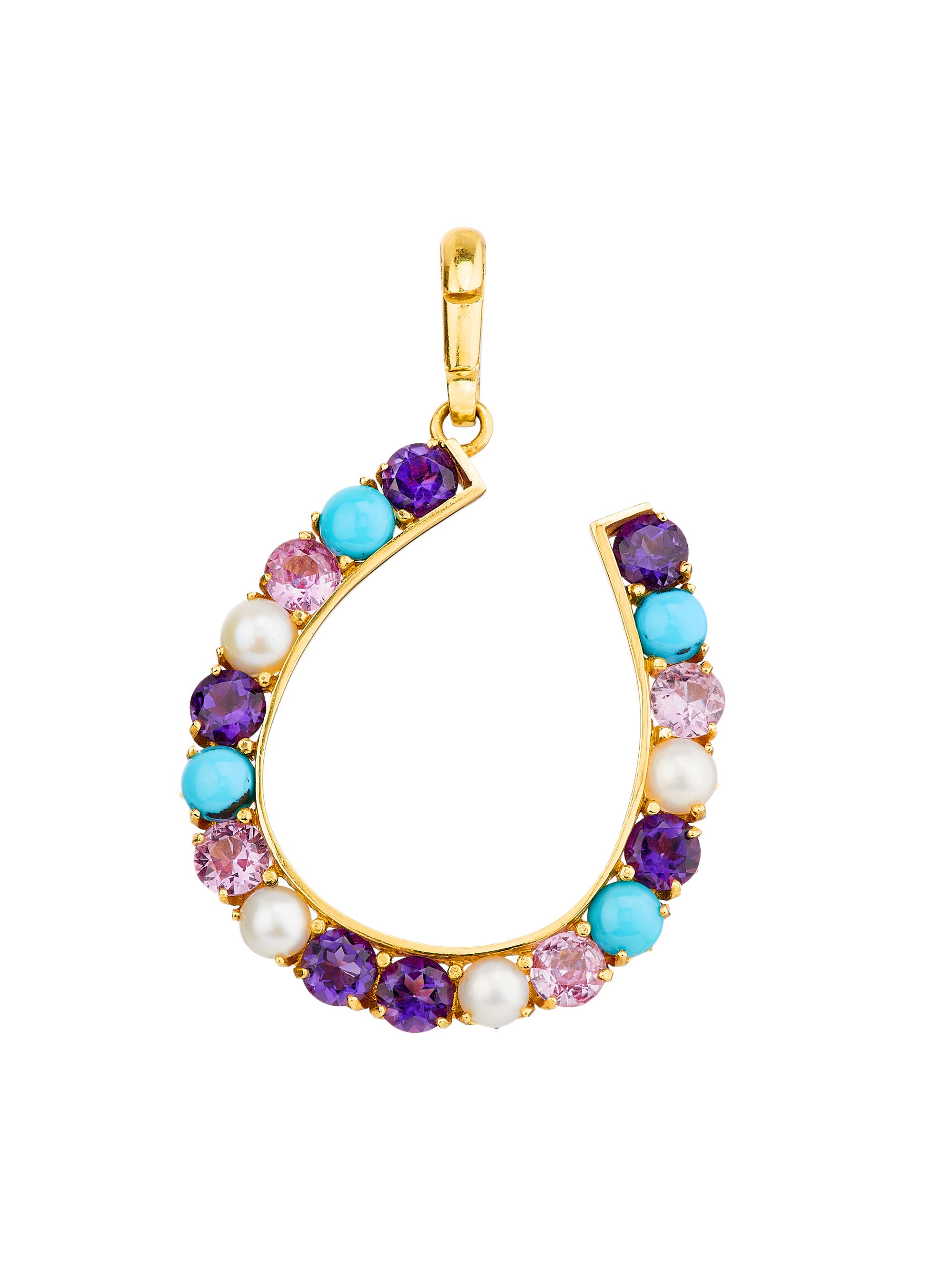 18K Yellow Gold & Multi-Stone Horseshoe Charm