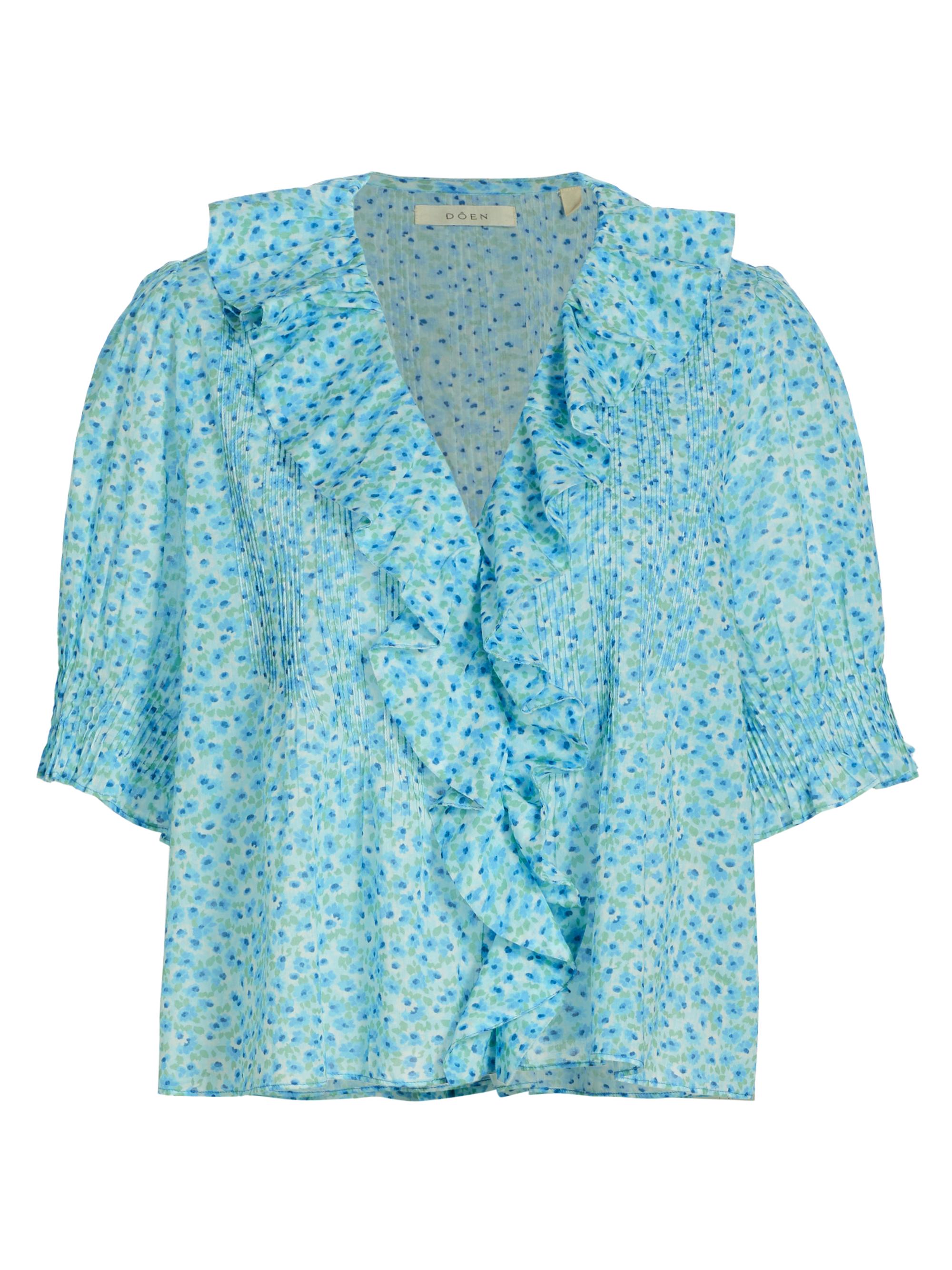 DÔEN Women's Henri Ruffle Floral Blouse - Bleu Daisy Fields
