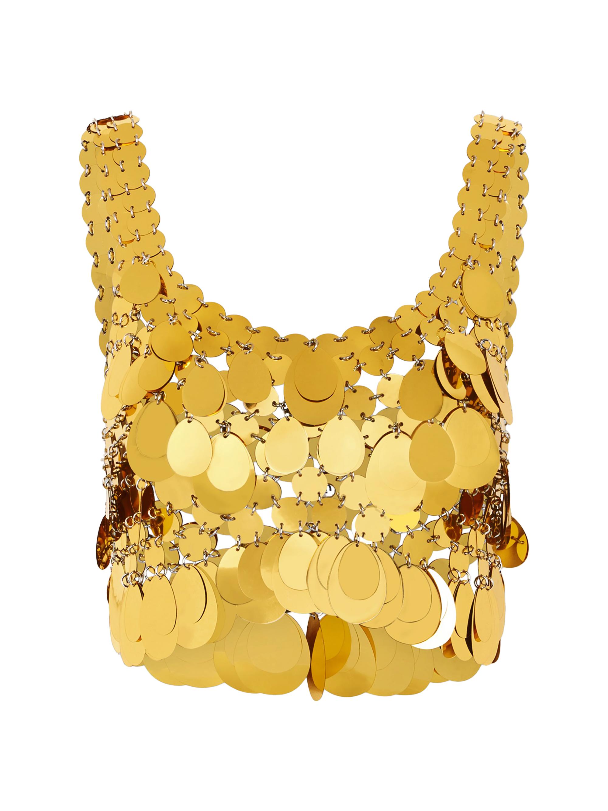 Rabanne Women's Sequin Embellished Mesh Crop Top - Gold