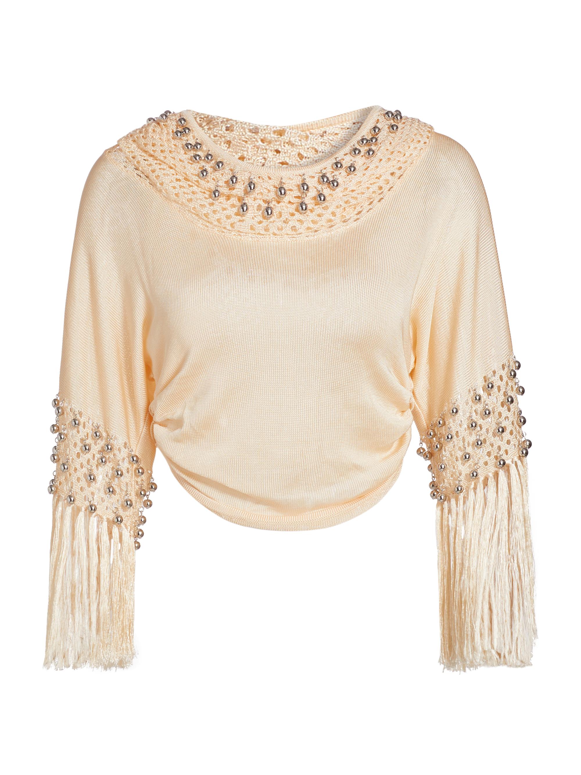 Rabanne Women's Fringe Hoodie Sweatshirt - Beige