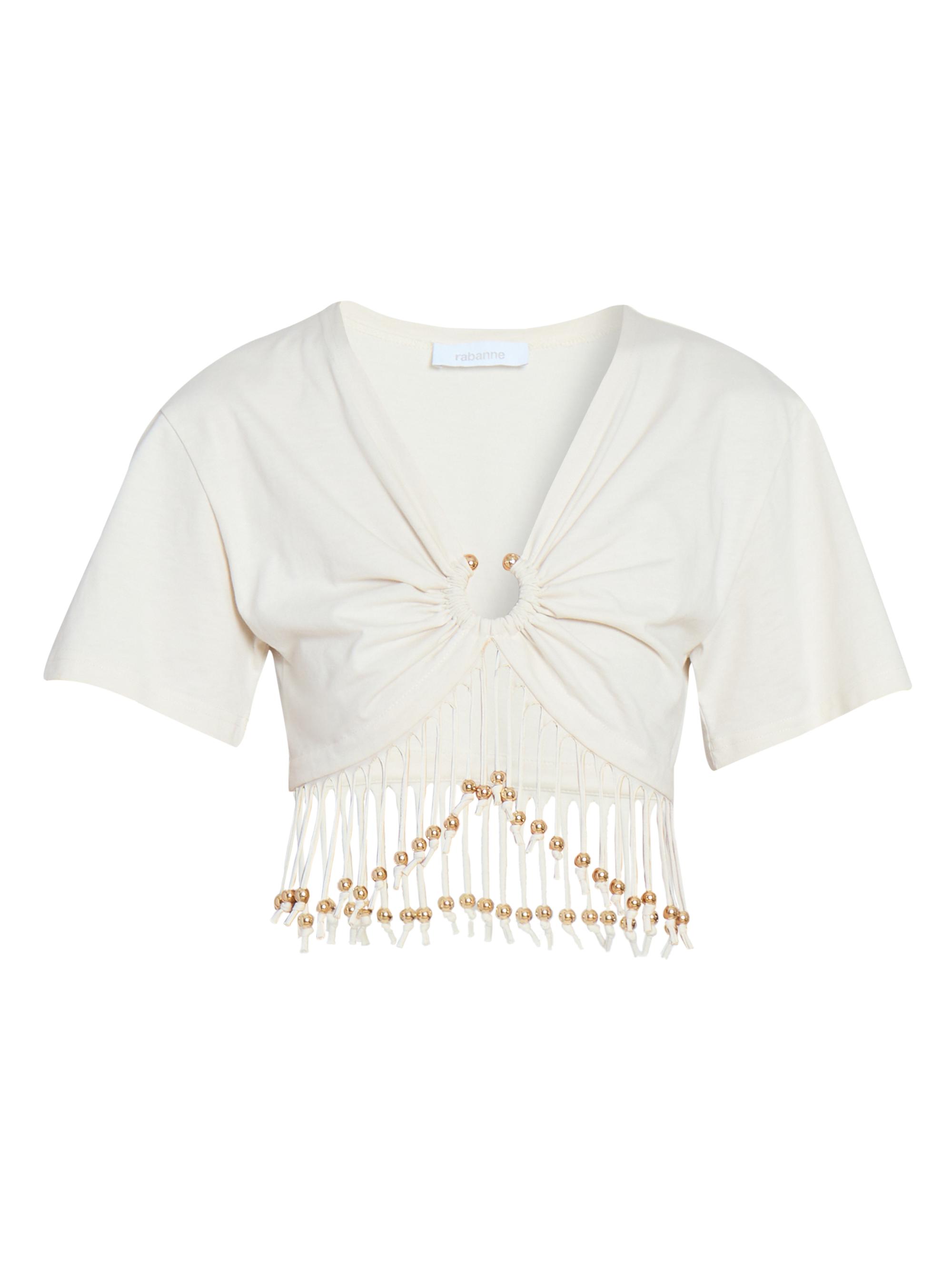 Rabanne Women's Ring-Insert & Beaded Fringe Top - Ecru