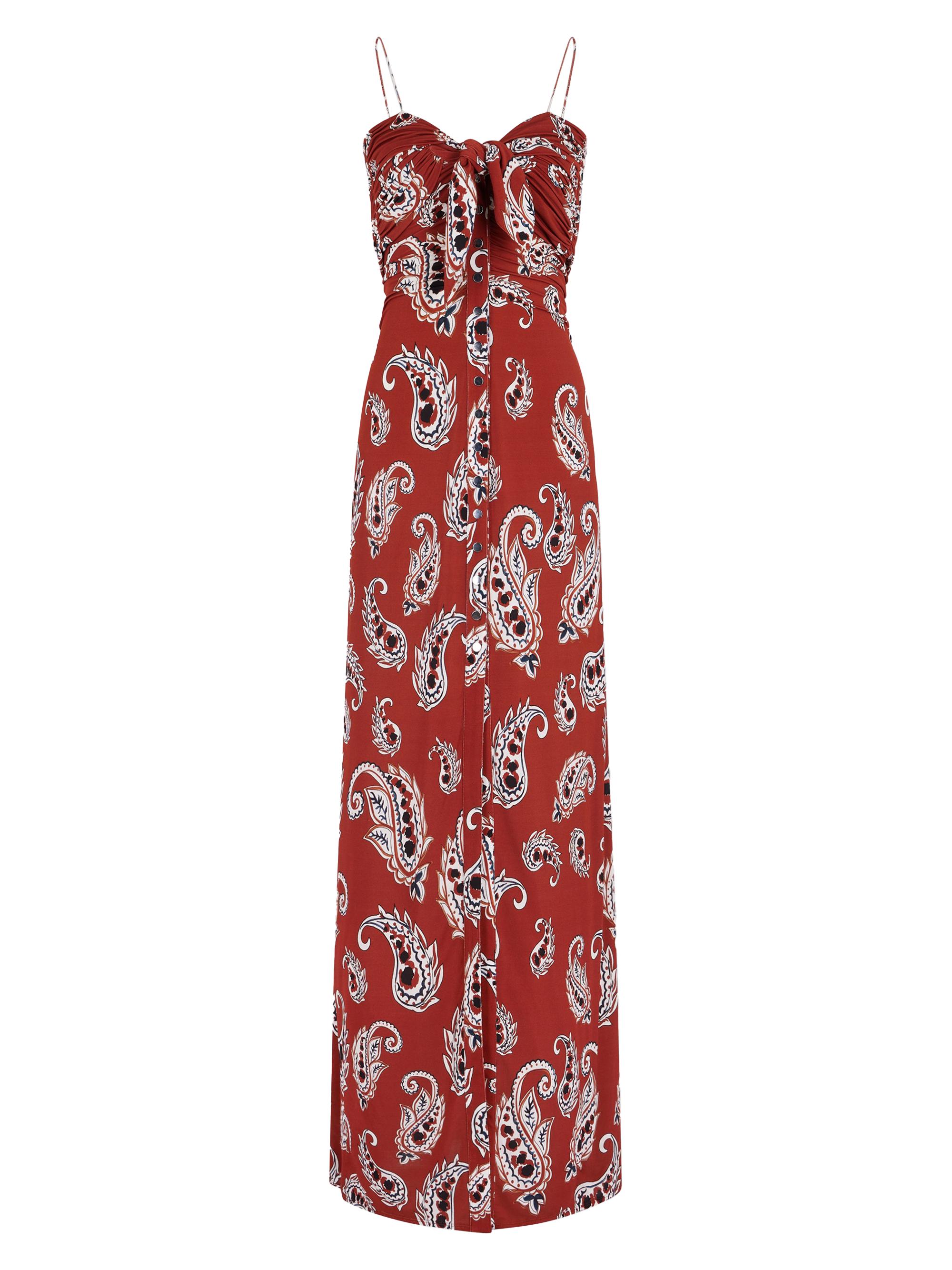 Rabanne Women's Paisley Tie-Front Maxi Dress - Paisley Terracotta