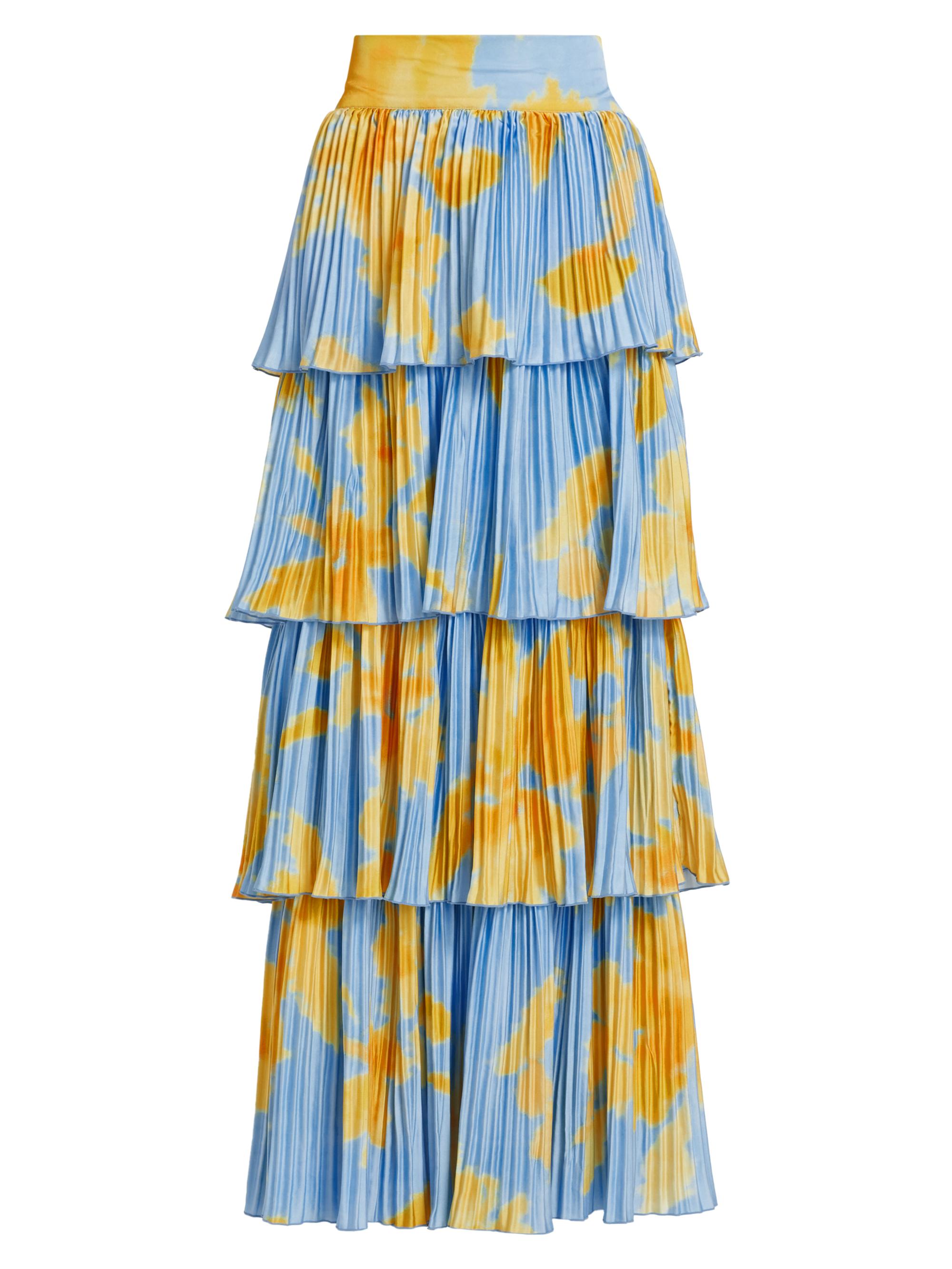 L'Idée Women's Tiered Pleated Maxi Skirt - Jardin Blue